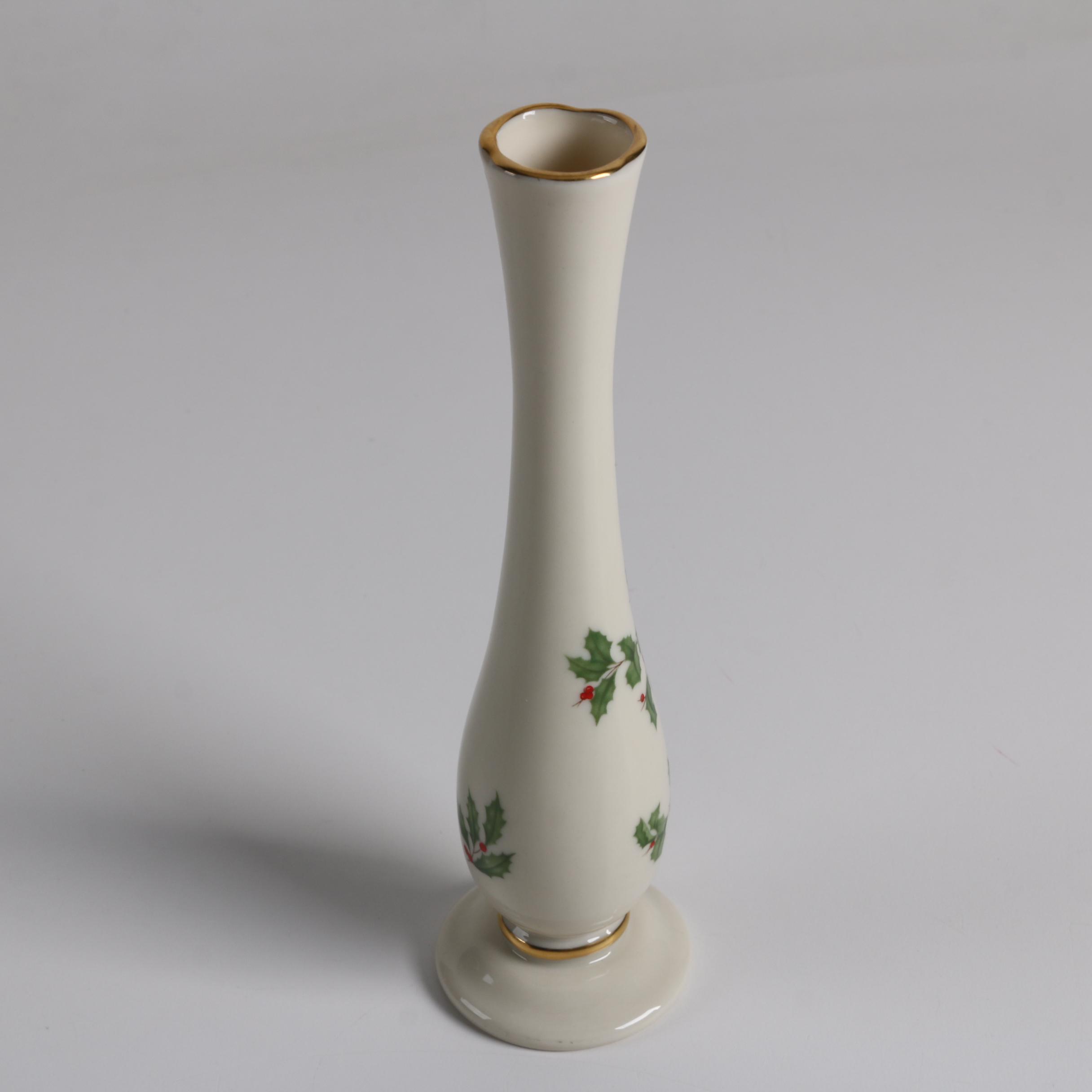 Lenox Porcelain "Holiday Bud Vase" and "Opal Innocence" Crystal Box