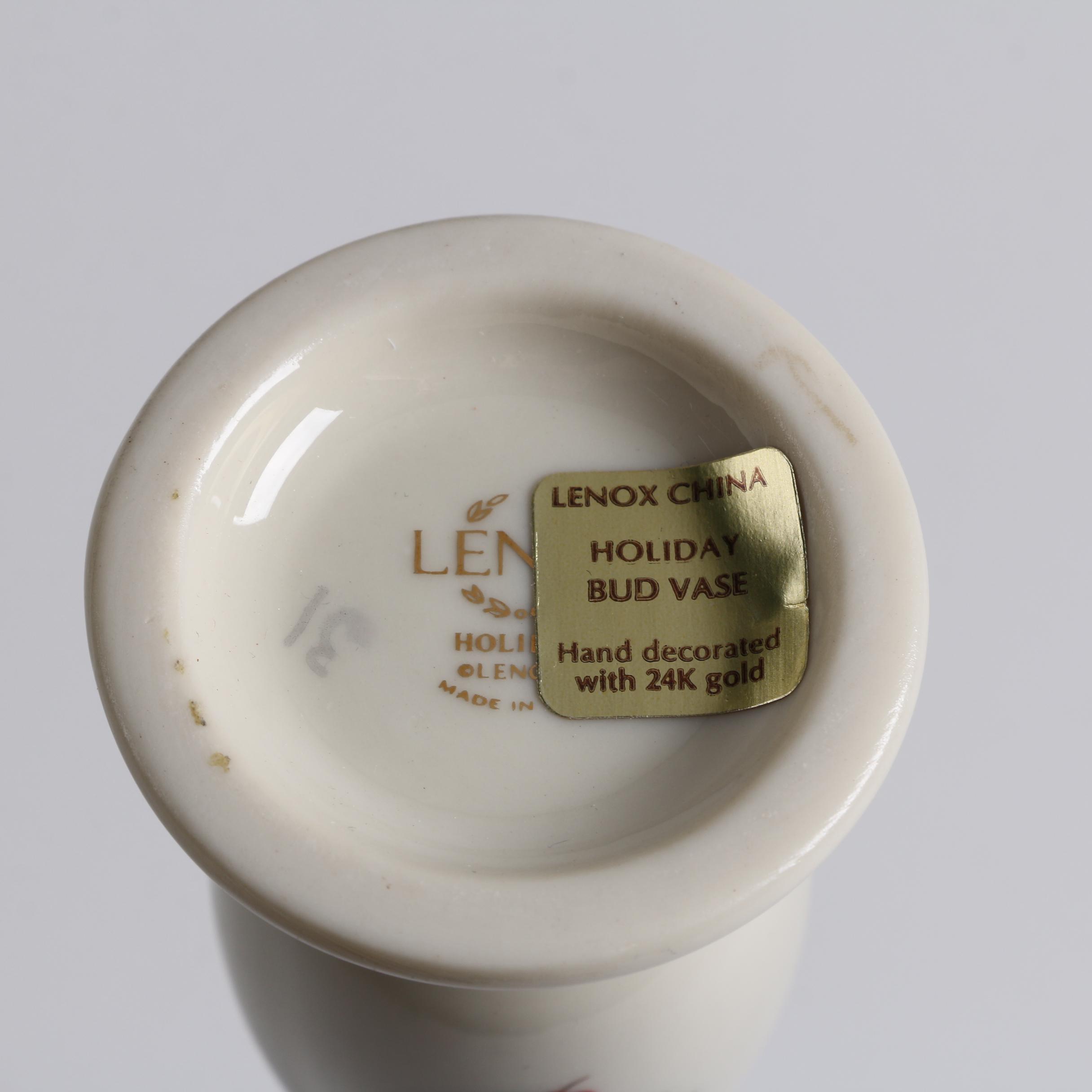 Lenox Porcelain "Holiday Bud Vase" and "Opal Innocence" Crystal Box