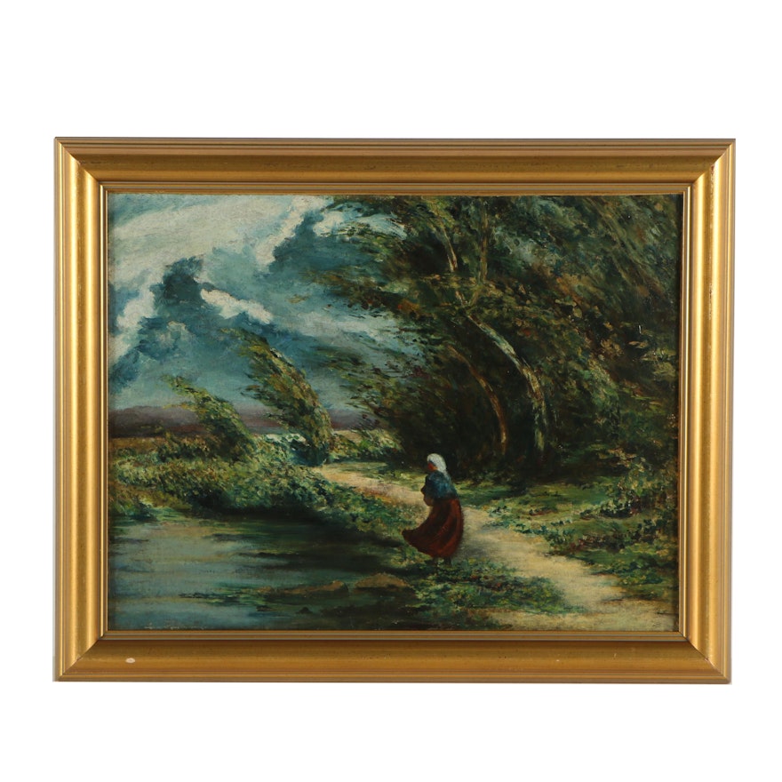 Oil Painting of Figure in Stormy Landscape