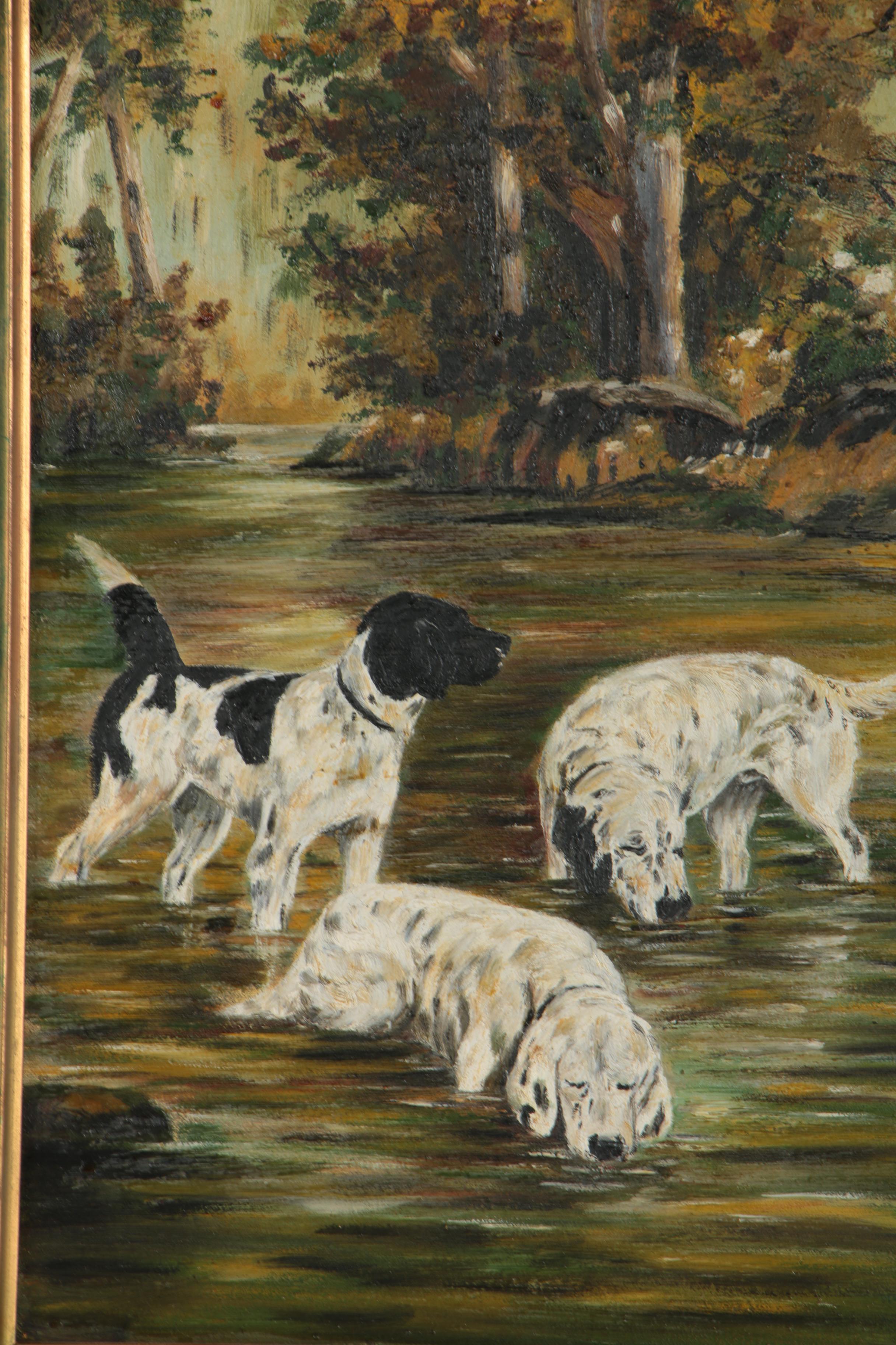 Vintage Oil Painting of Dogs