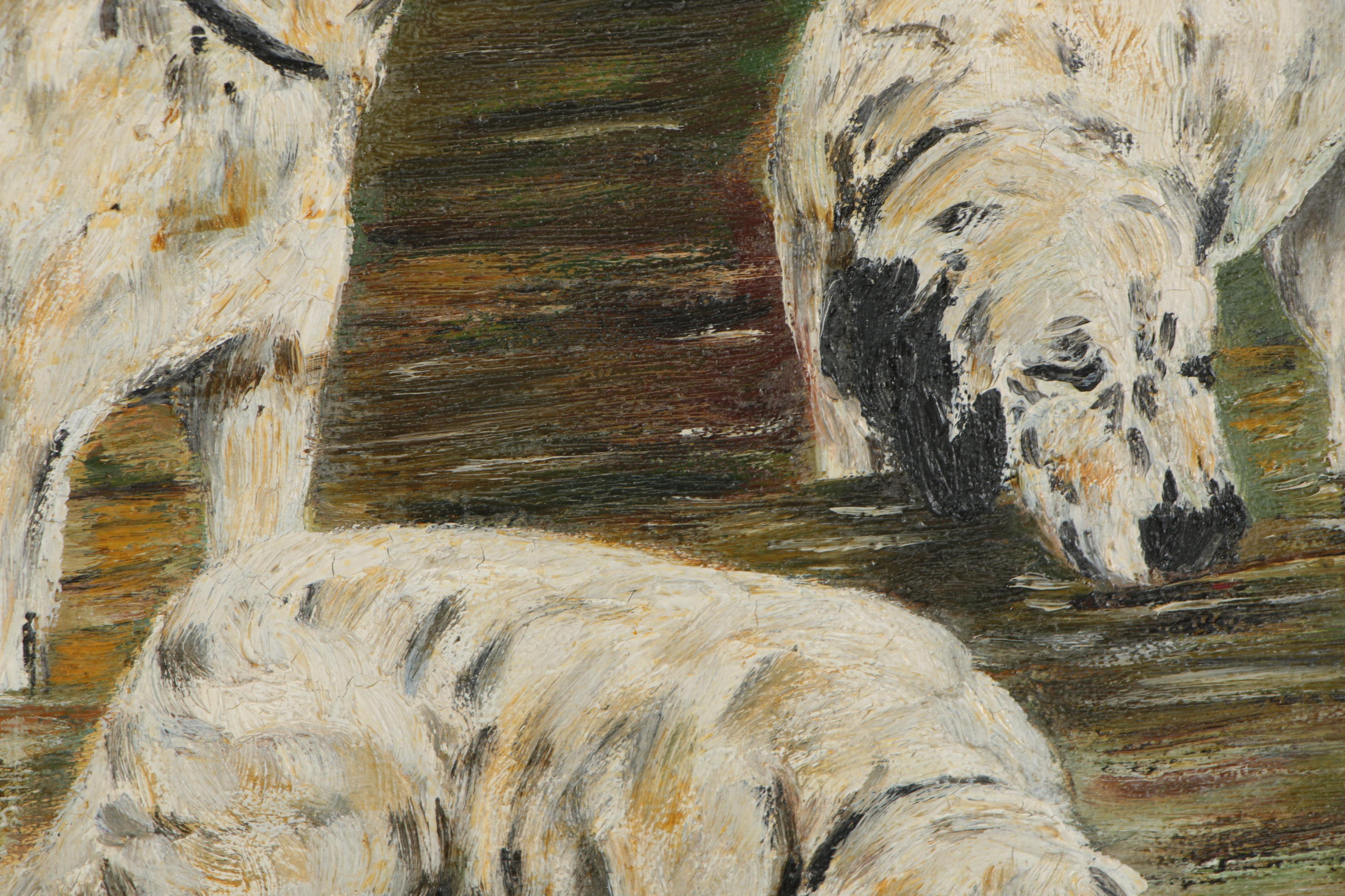 Vintage Oil Painting of Dogs