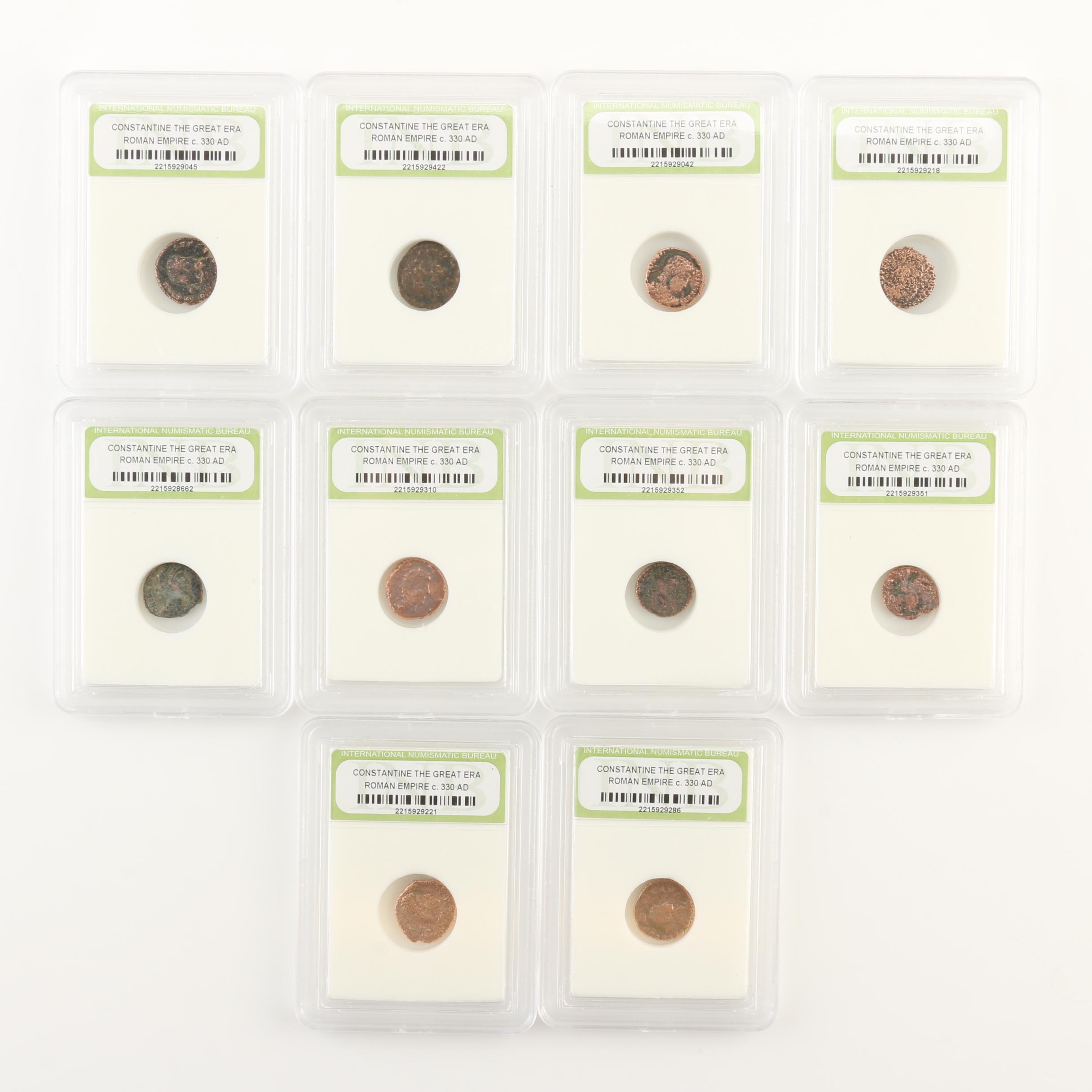 Ten Ancient Roman Imperial Bronze Coins from Constantine the Great's Era