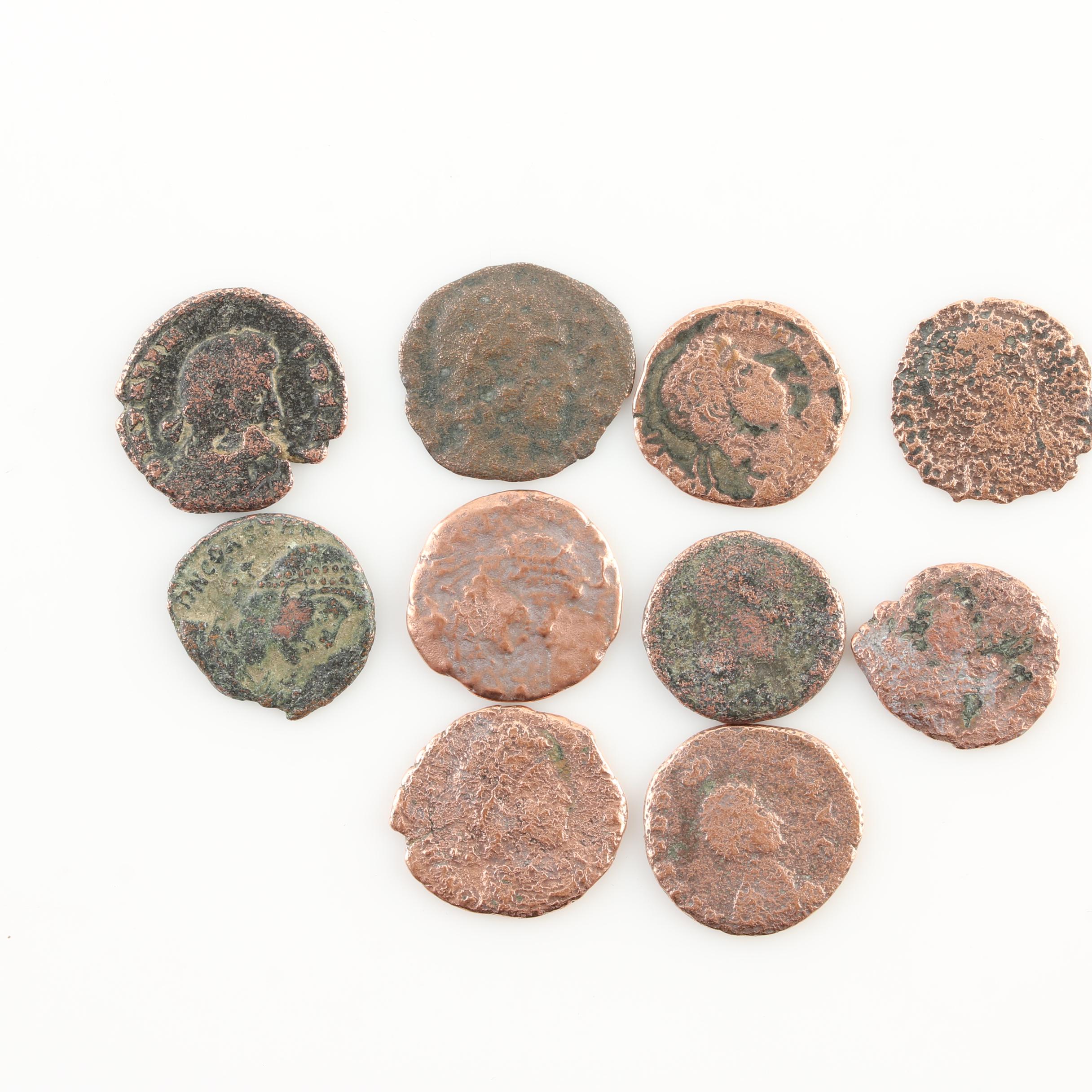 Ten Ancient Roman Imperial Bronze Coins from Constantine the Great's Era