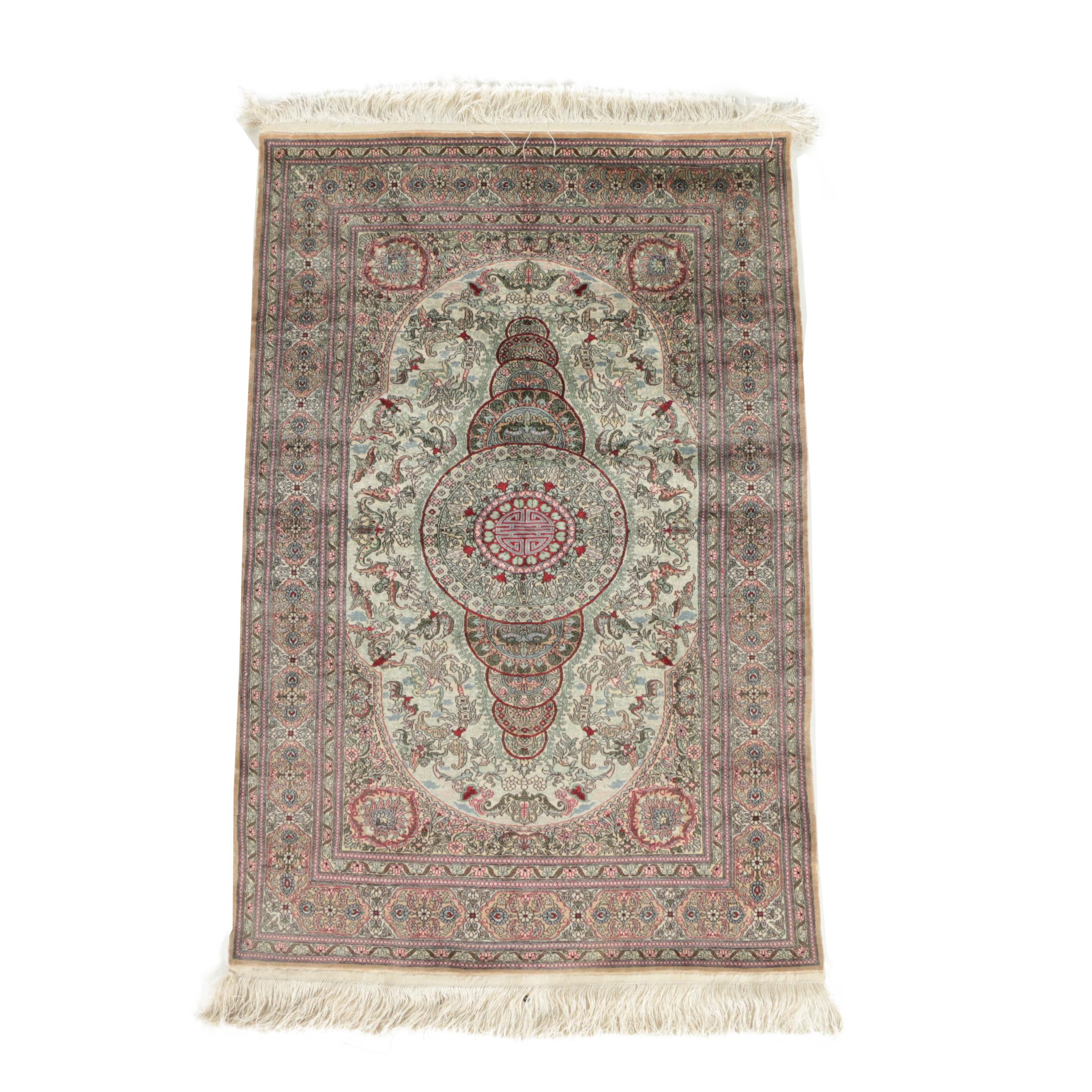 Hand-Knotted Chinese Silk Accent Rug