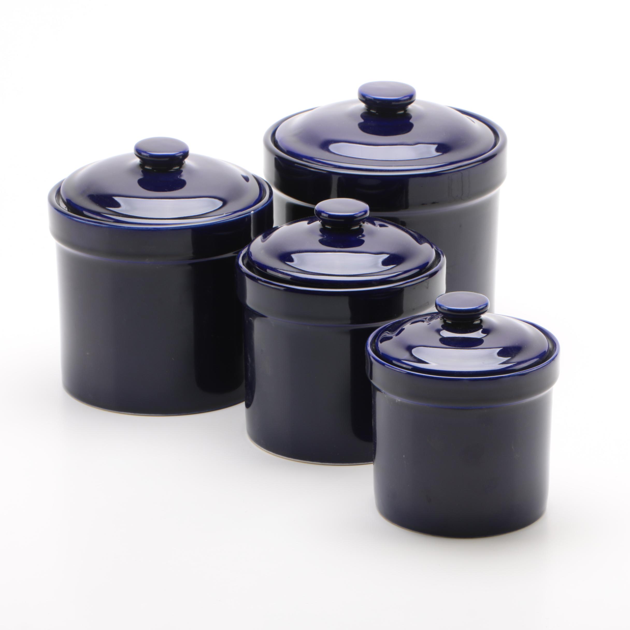 Cobalt Blue Glazed Ceramic Kitchen Canister Set