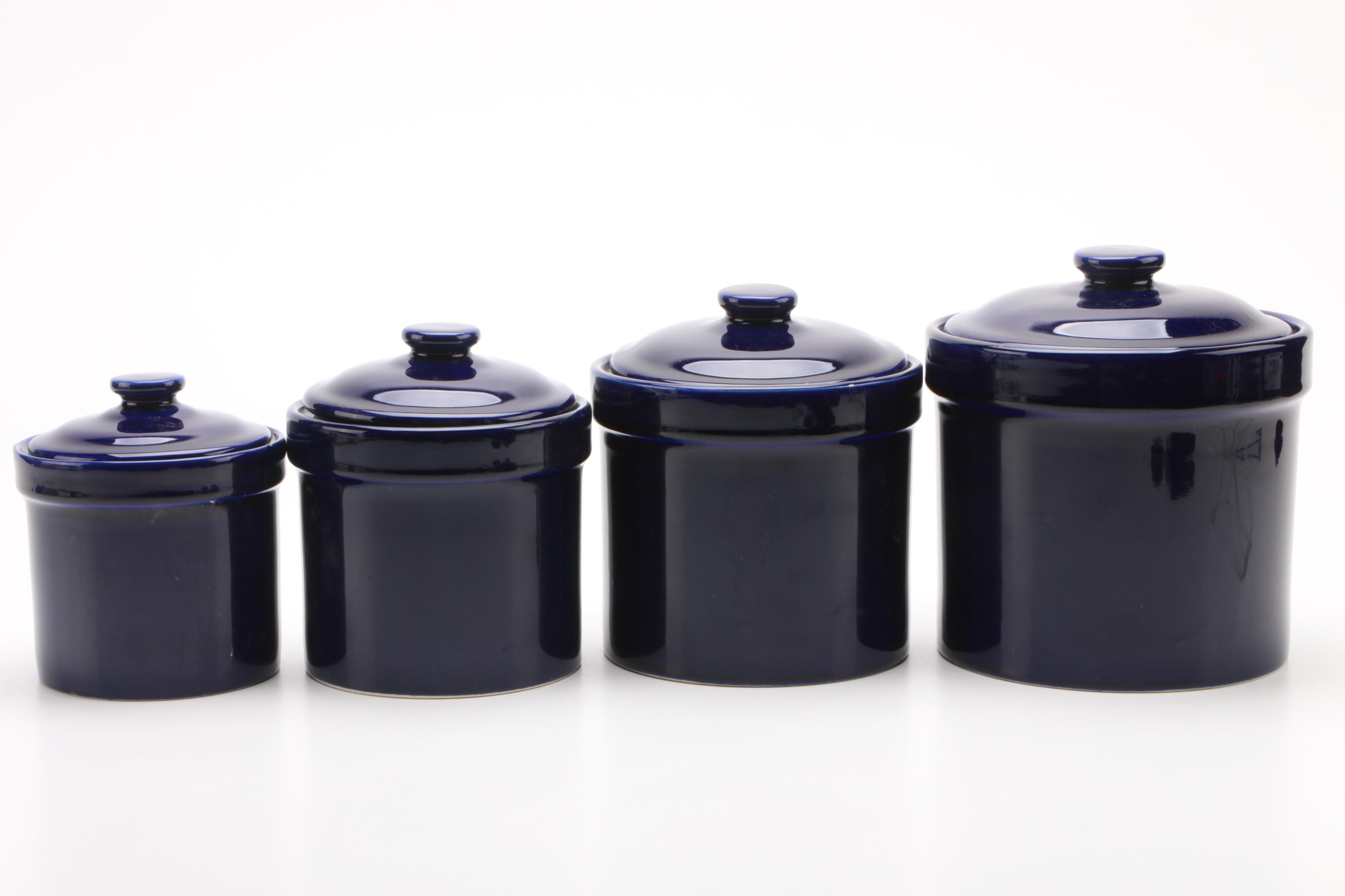 Cobalt Blue Glazed Ceramic Kitchen Canister Set