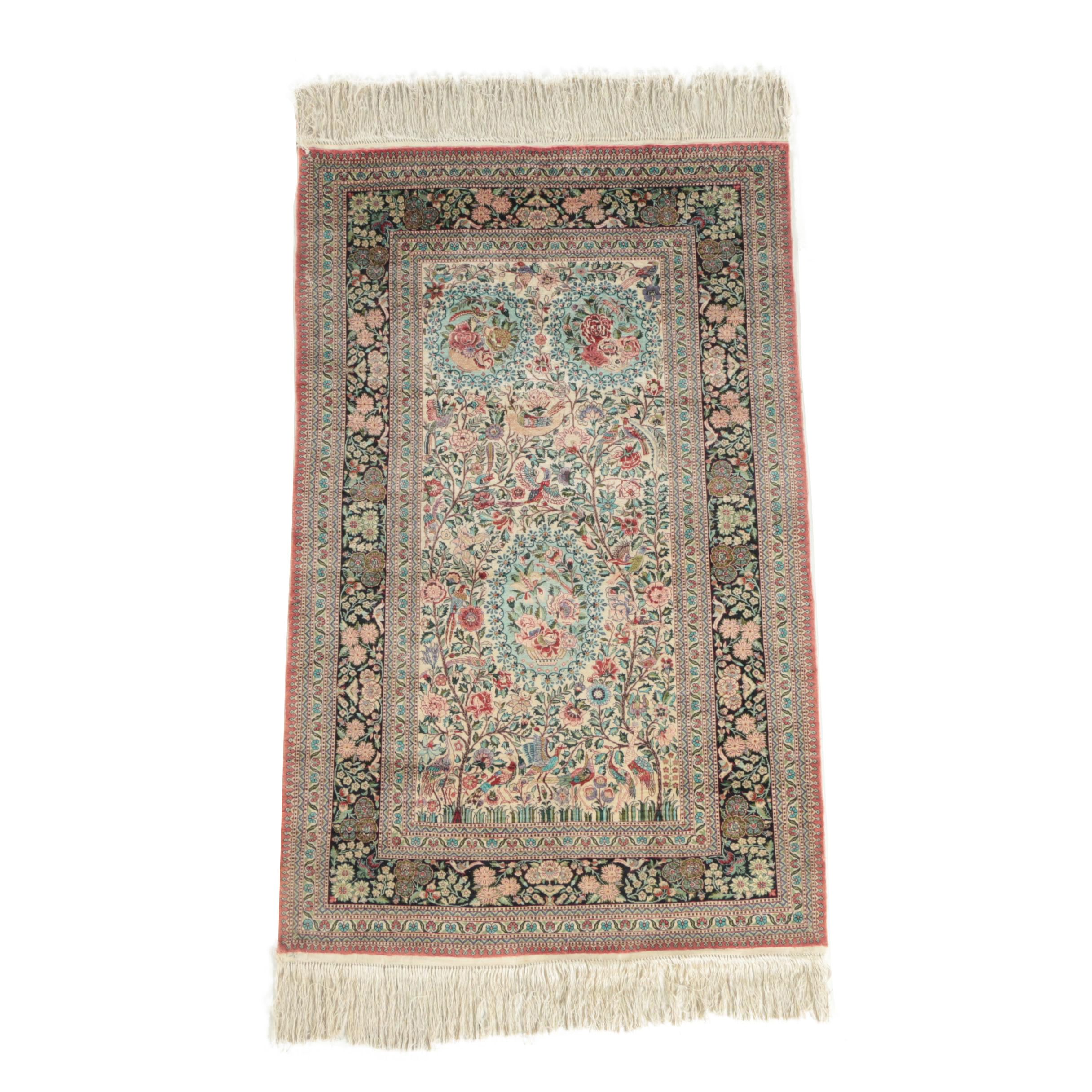 Finely Hand-Knotted Turkish Hereke Silk Garden Accent Rug