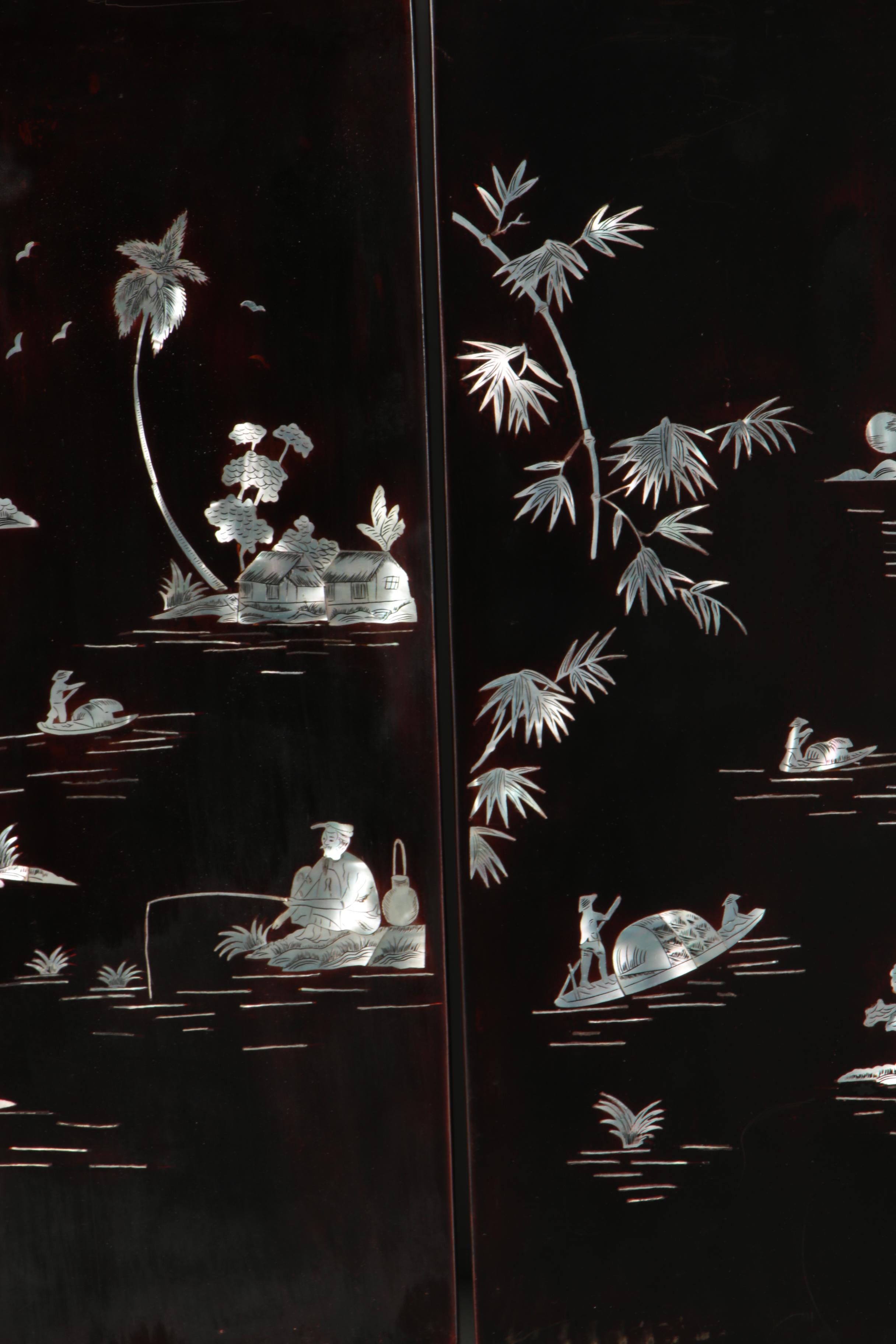 Chinese Wood-and-Abalone Pictorial Wall Panels