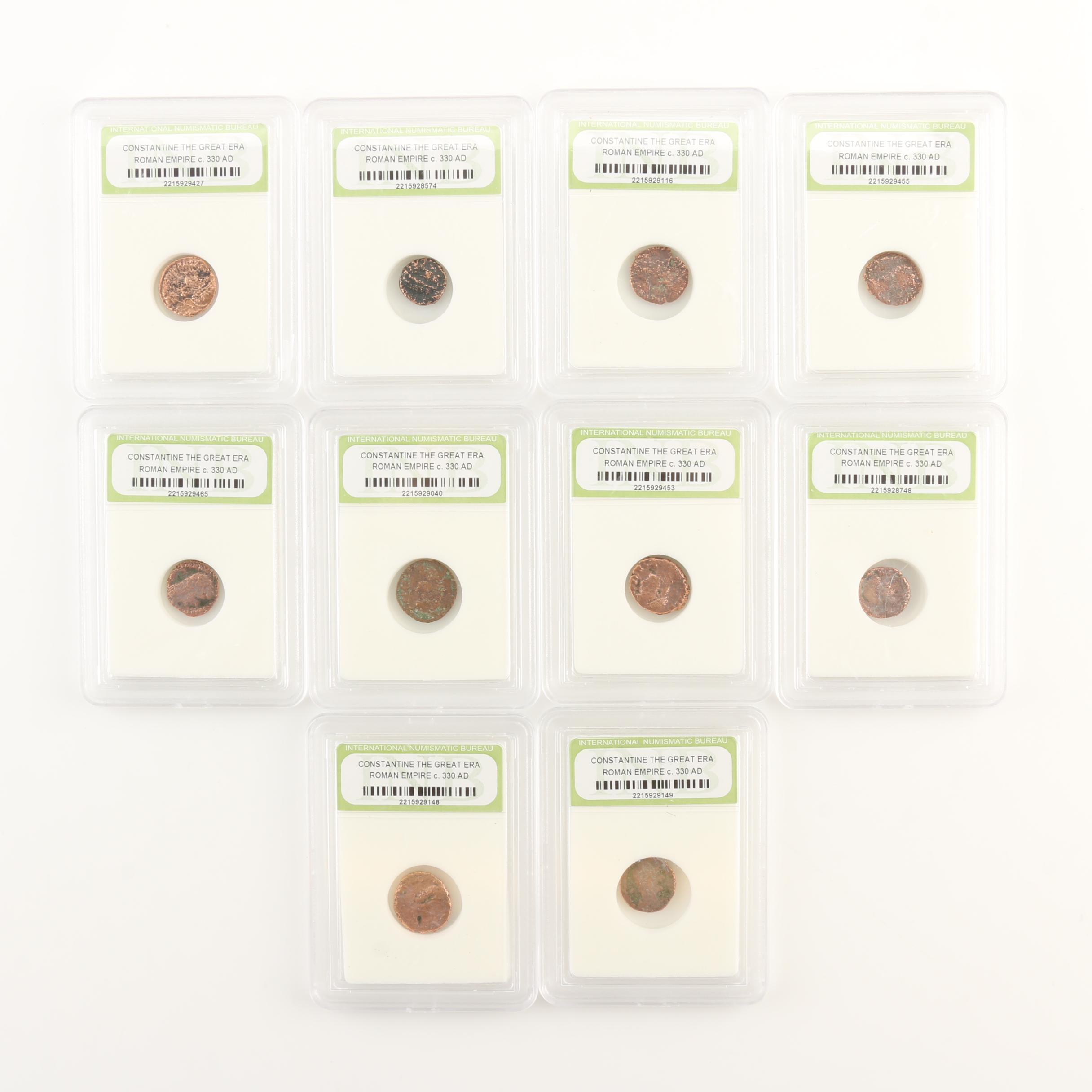 Ten Ancient Roman Imperial Bronze Coins from Constantine the Great's Era