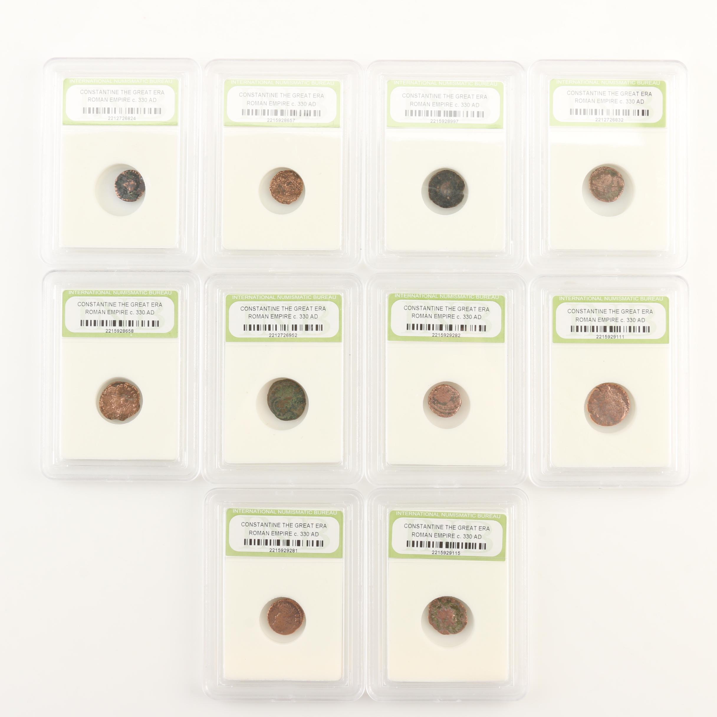 Ten Ancient Roman Imperial Bronze Coins from Constantine the Great's Era