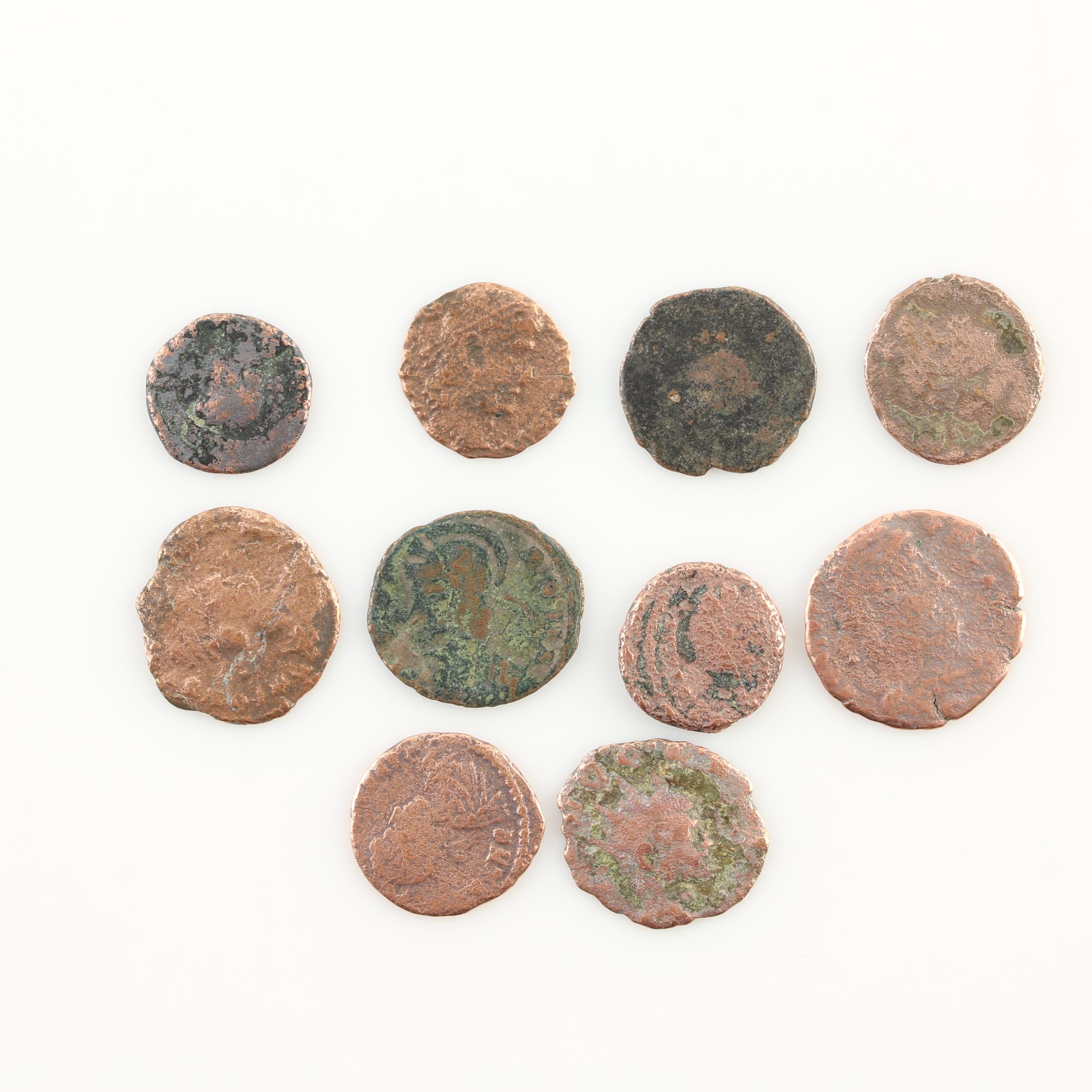 Ten Ancient Roman Imperial Bronze Coins from Constantine the Great's Era