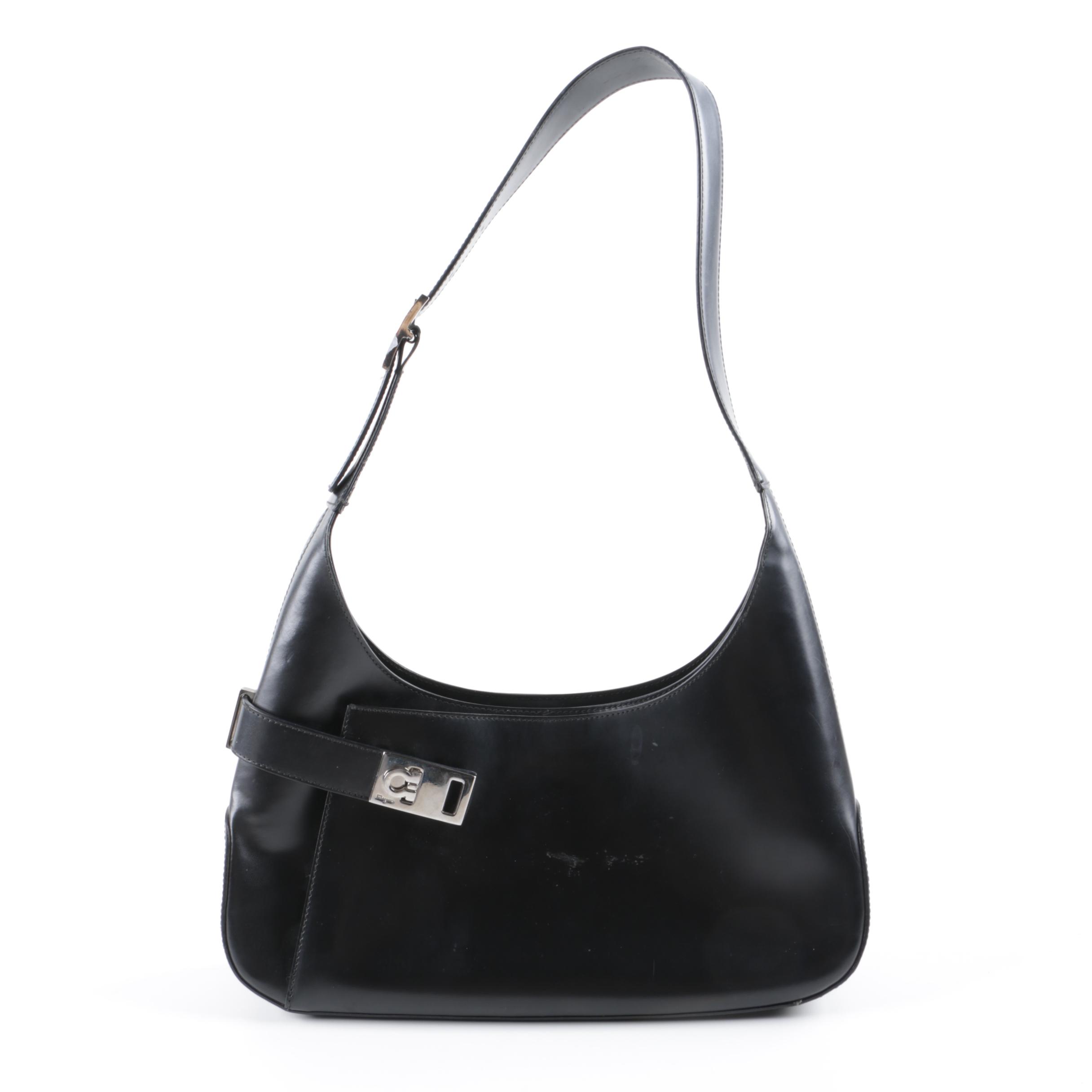 Circa 1980 Salvatore Ferragamo Black Leather Hobo Bag