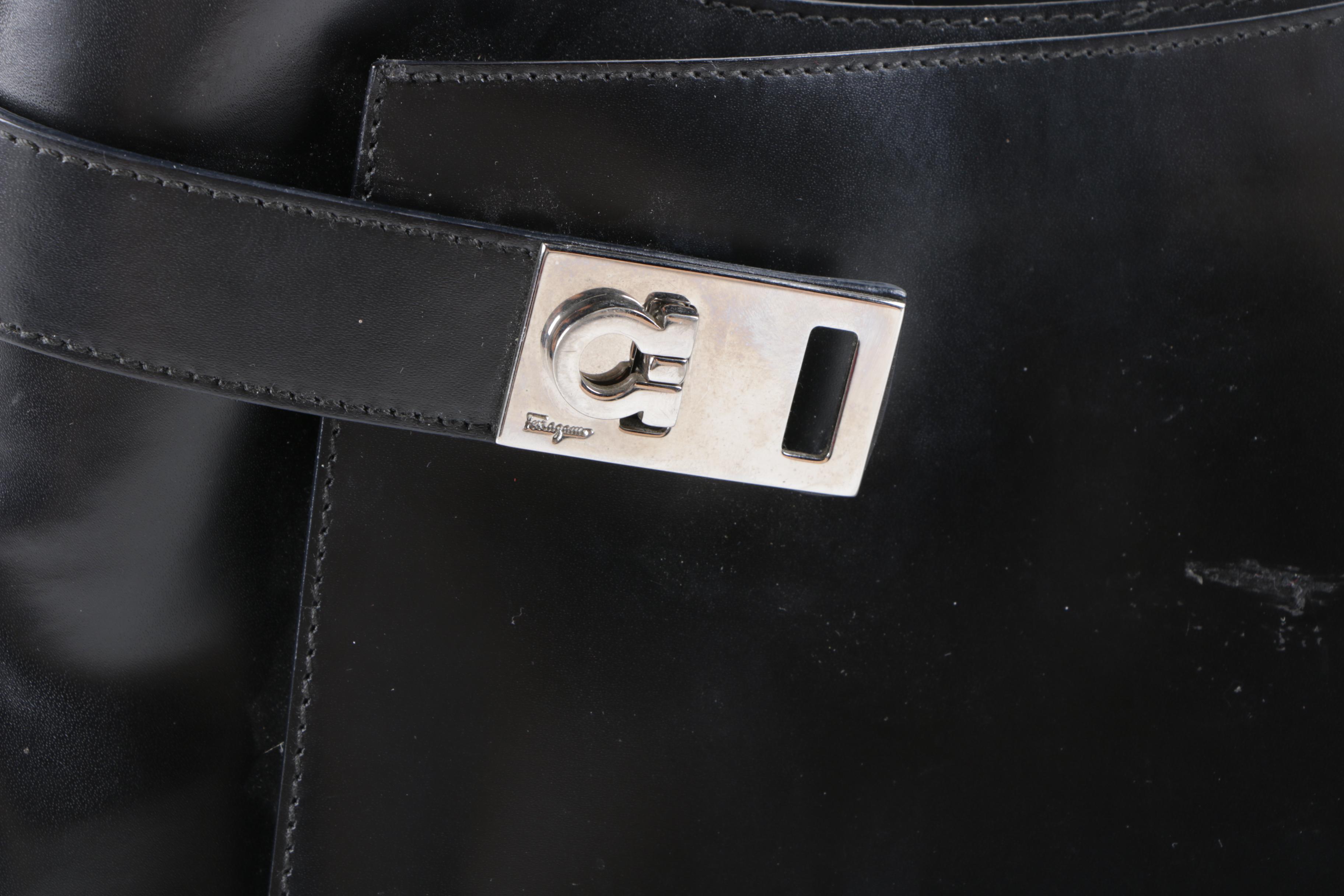 Circa 1980 Salvatore Ferragamo Black Leather Hobo Bag