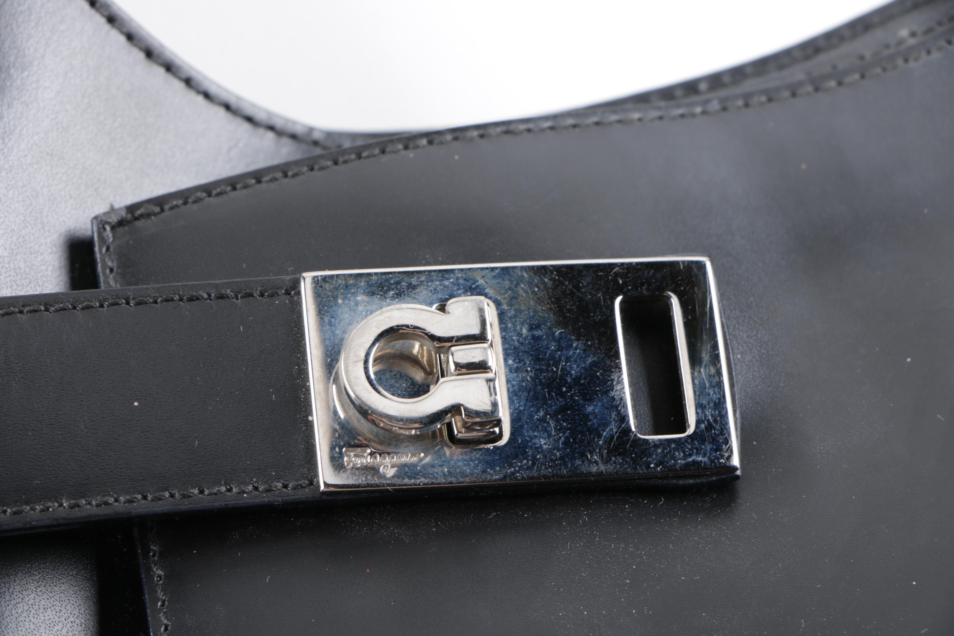 Circa 1980 Salvatore Ferragamo Black Leather Hobo Bag