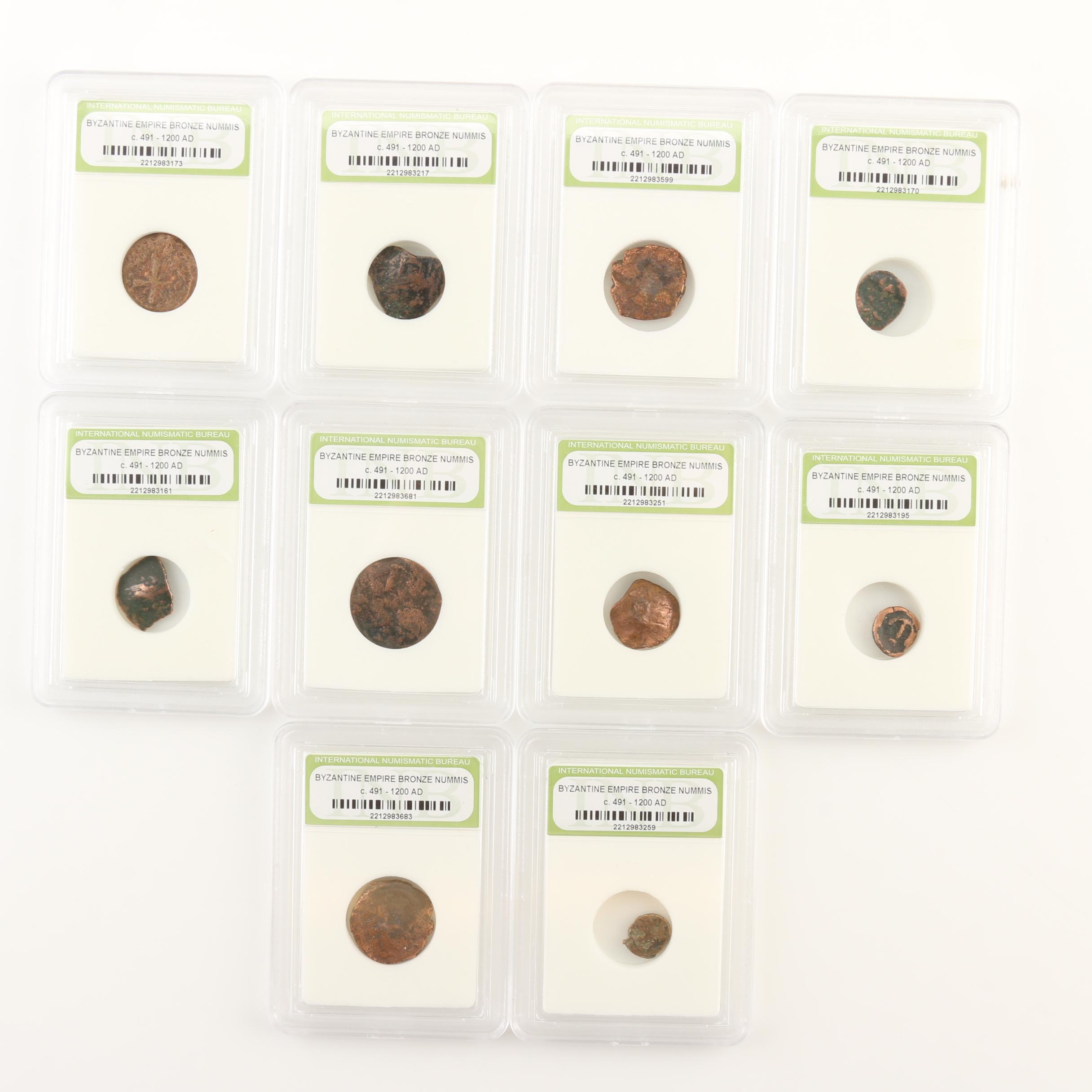 Ten Ancient Byzantine Bronze Nummis Coins