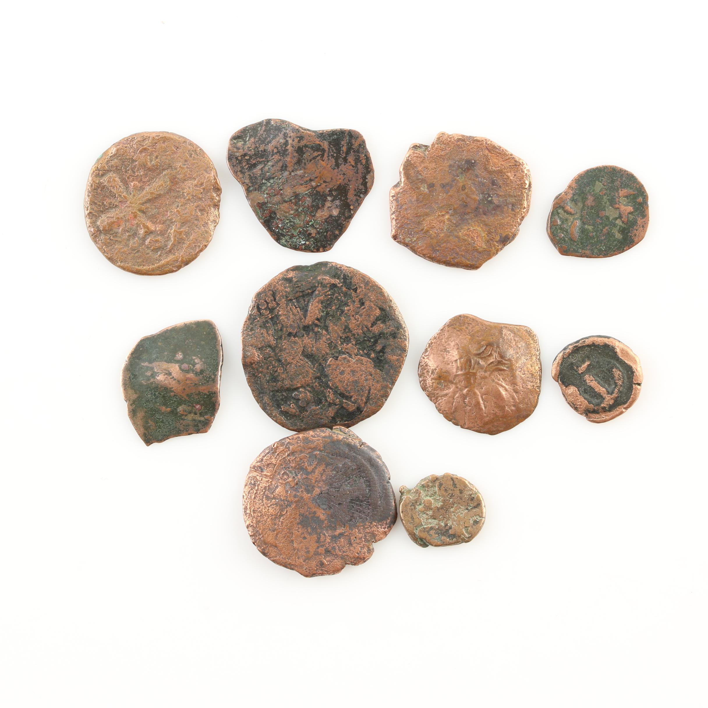 Ten Ancient Byzantine Bronze Nummis Coins