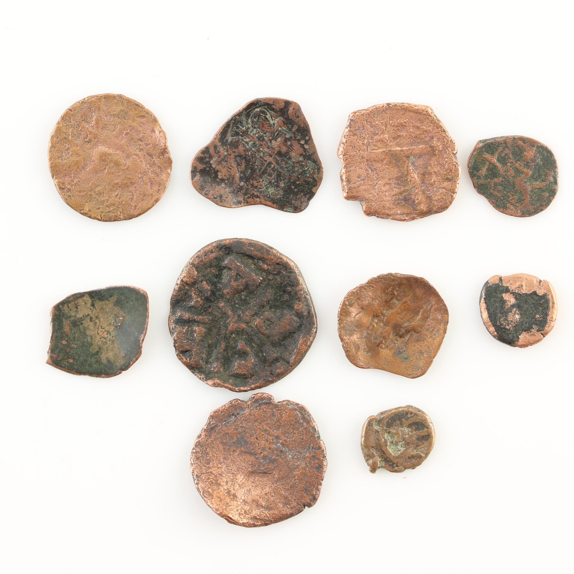 Ten Ancient Byzantine Bronze Nummis Coins