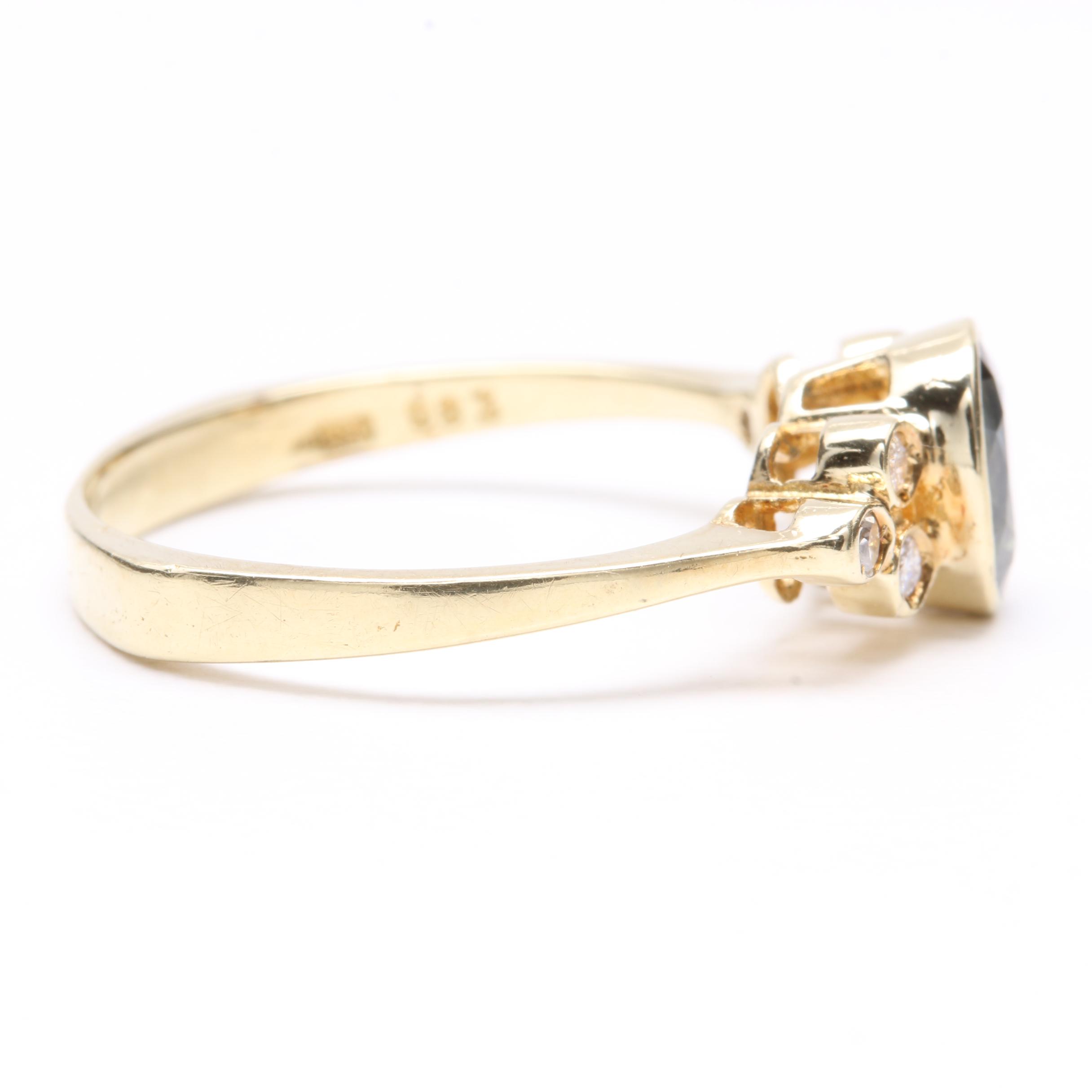 14K Yellow Gold Blue Sapphire and Diamond Ring
