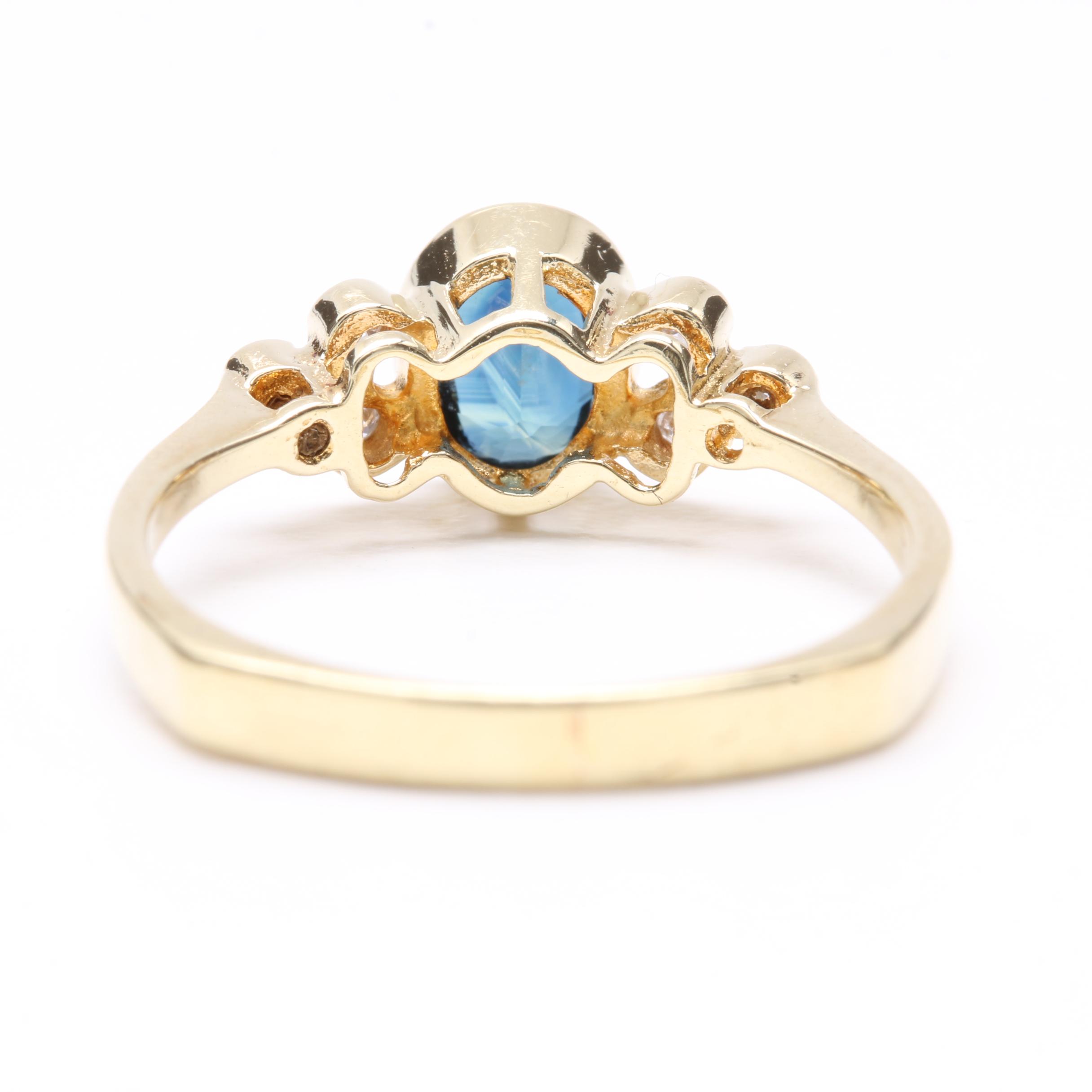 14K Yellow Gold Blue Sapphire and Diamond Ring
