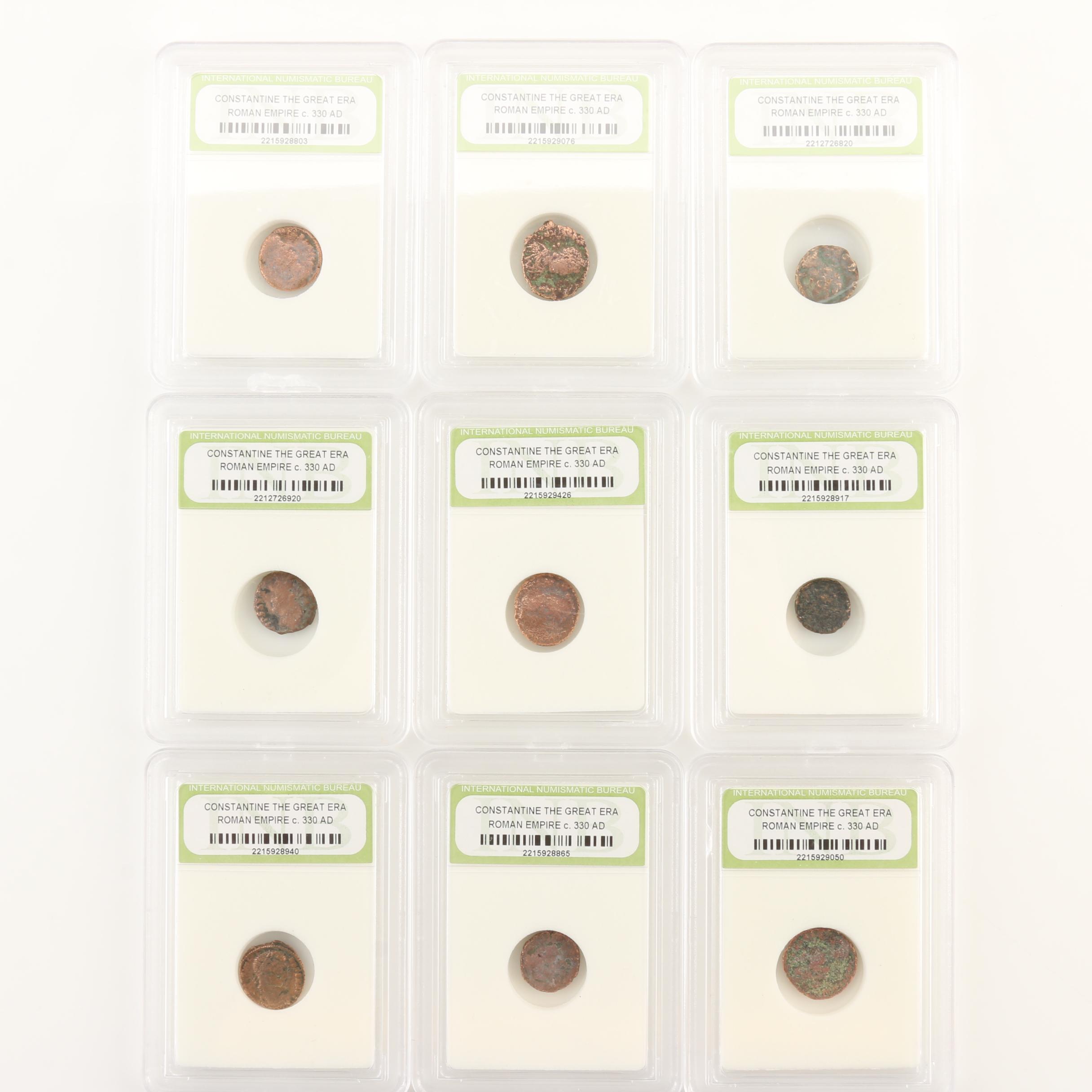Nine Ancient Roman Imperial Bronze Coins from Constantine the Great's Era