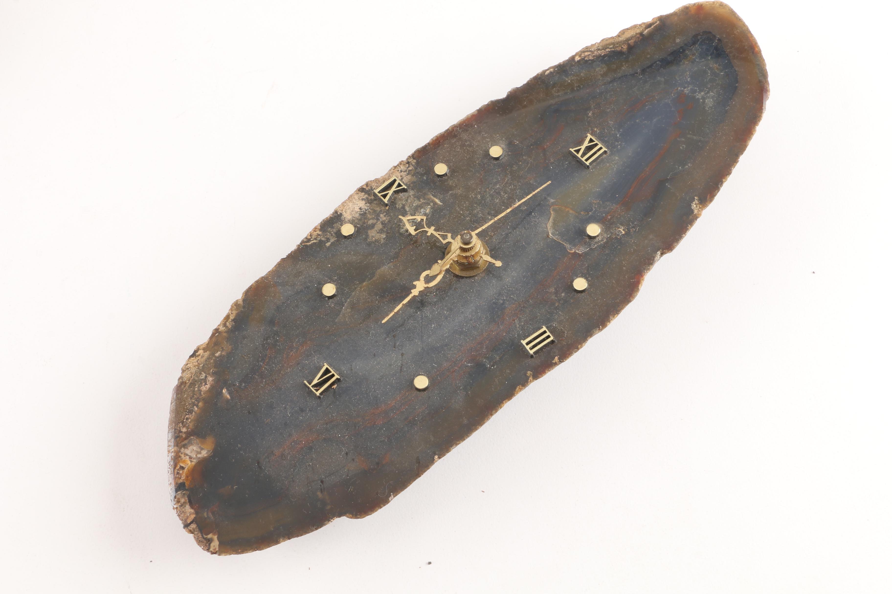 Agate Wall Clock, Geode, and Marble Rock with Figurines