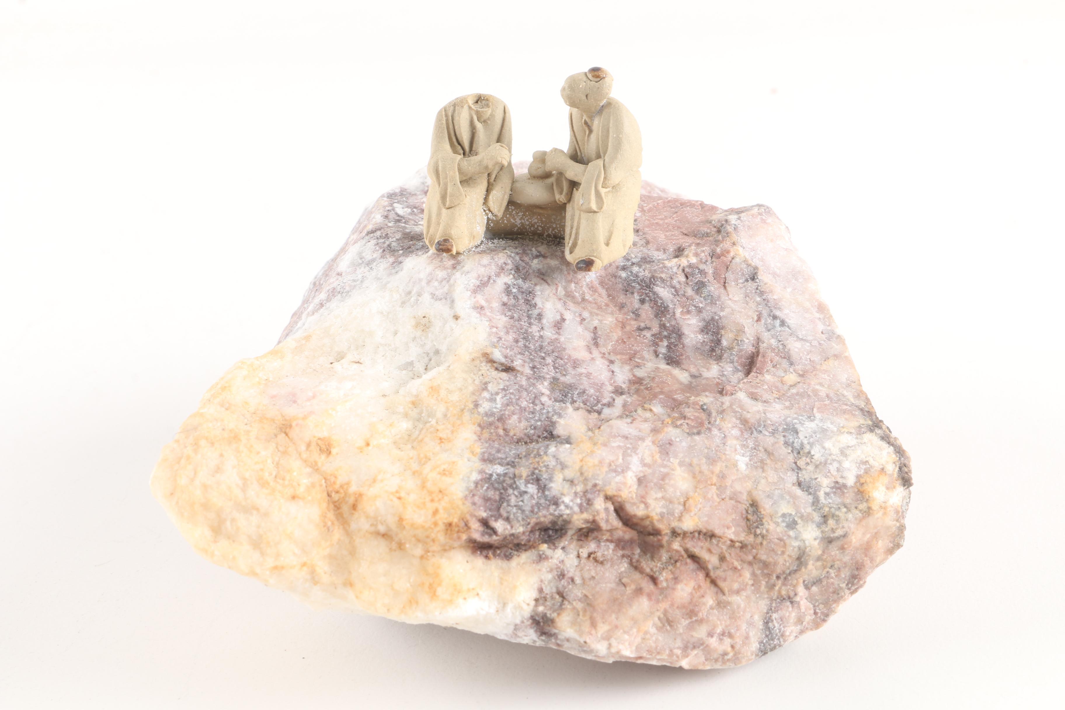 Agate Wall Clock, Geode, and Marble Rock with Figurines