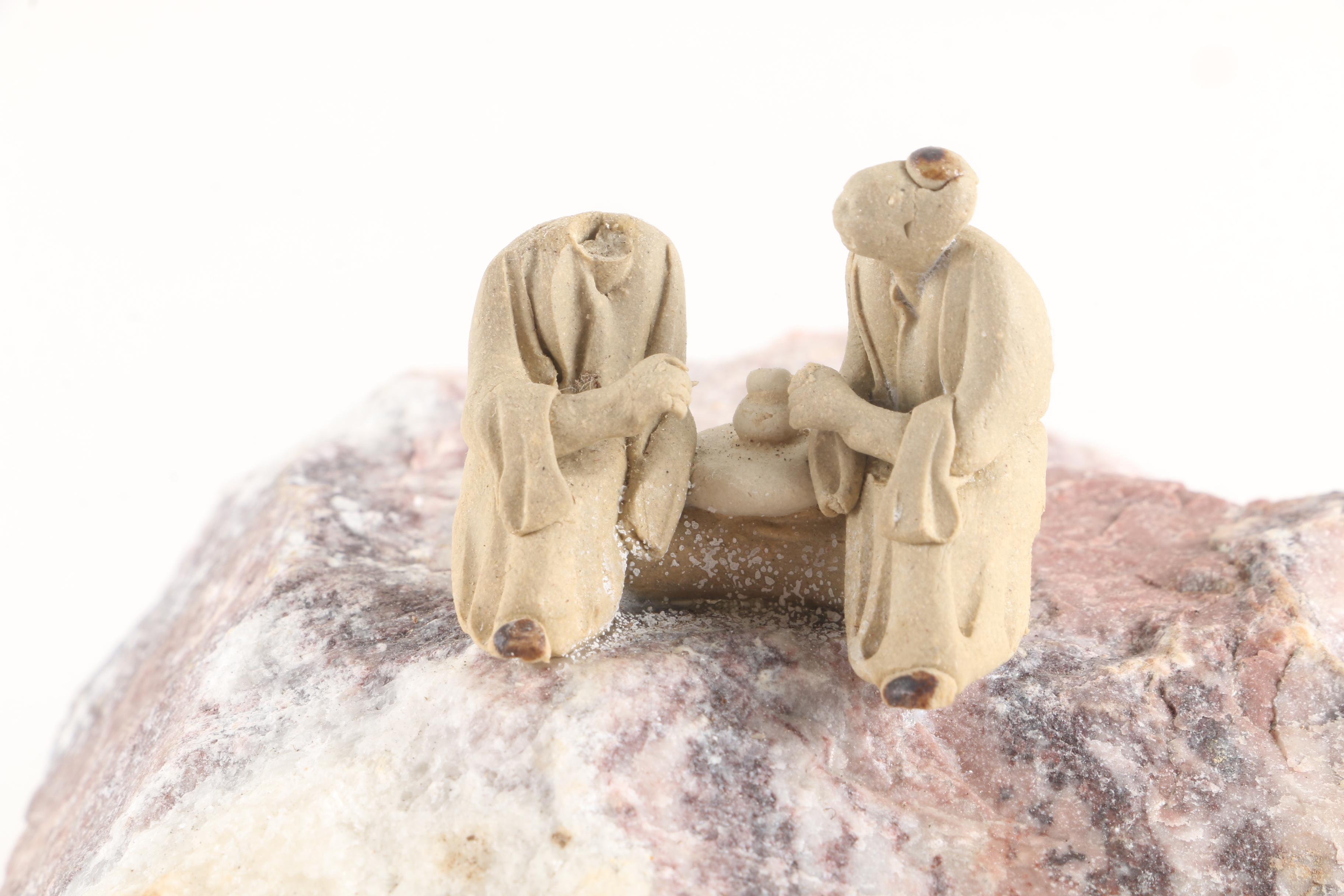 Agate Wall Clock, Geode, and Marble Rock with Figurines