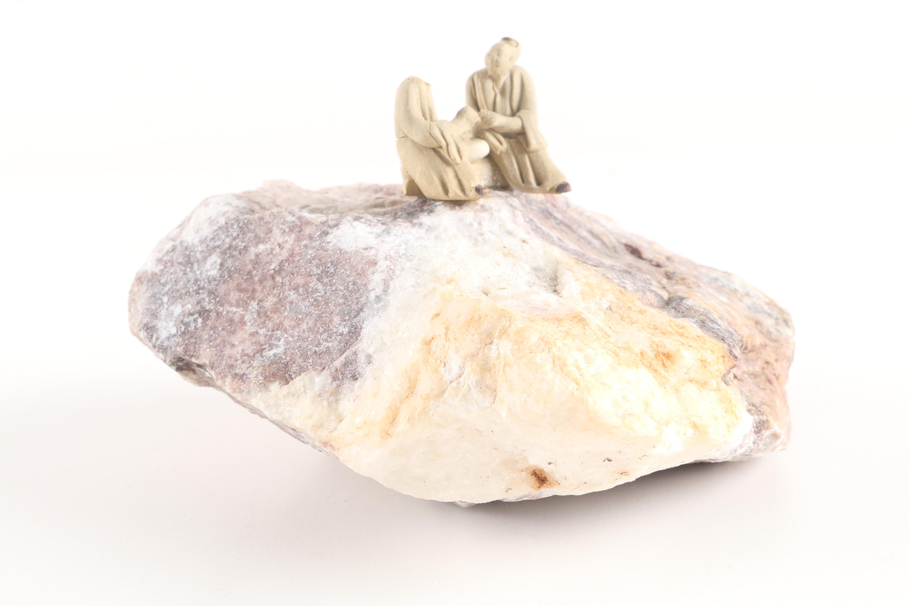 Agate Wall Clock, Geode, and Marble Rock with Figurines