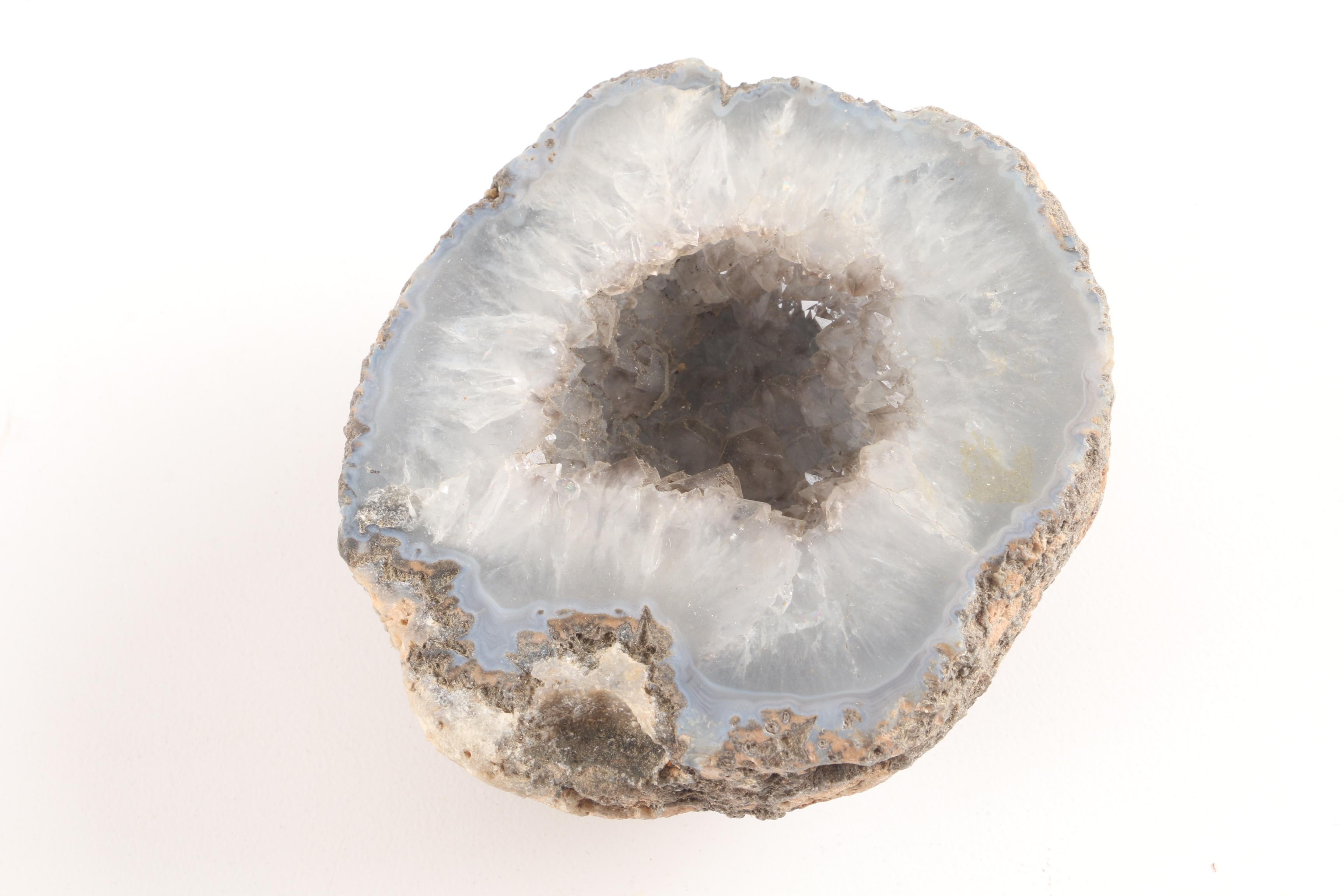 Agate Wall Clock, Geode, and Marble Rock with Figurines