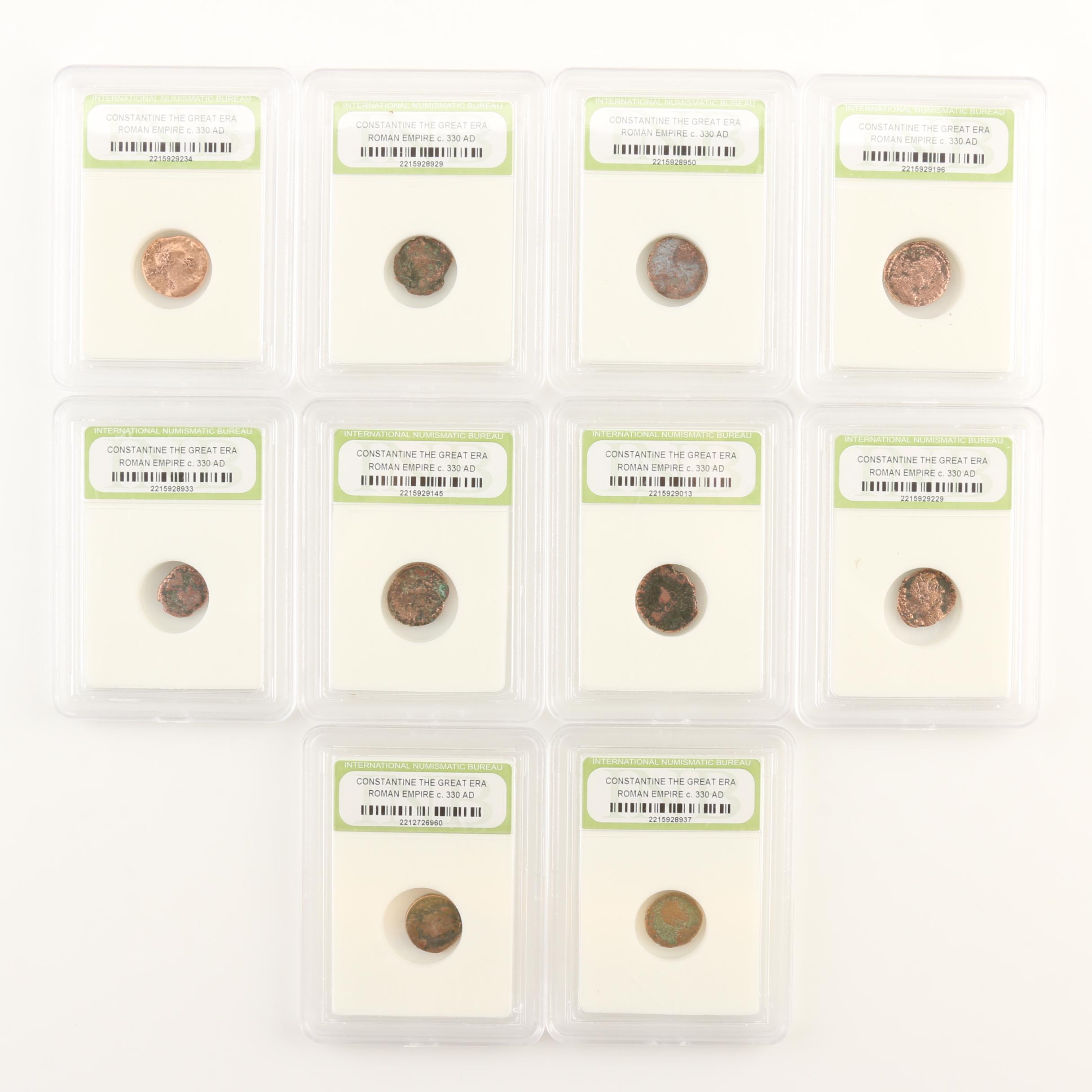 Ten Ancient Roman Imperial Bronze Coins from Constantine the Great's Era