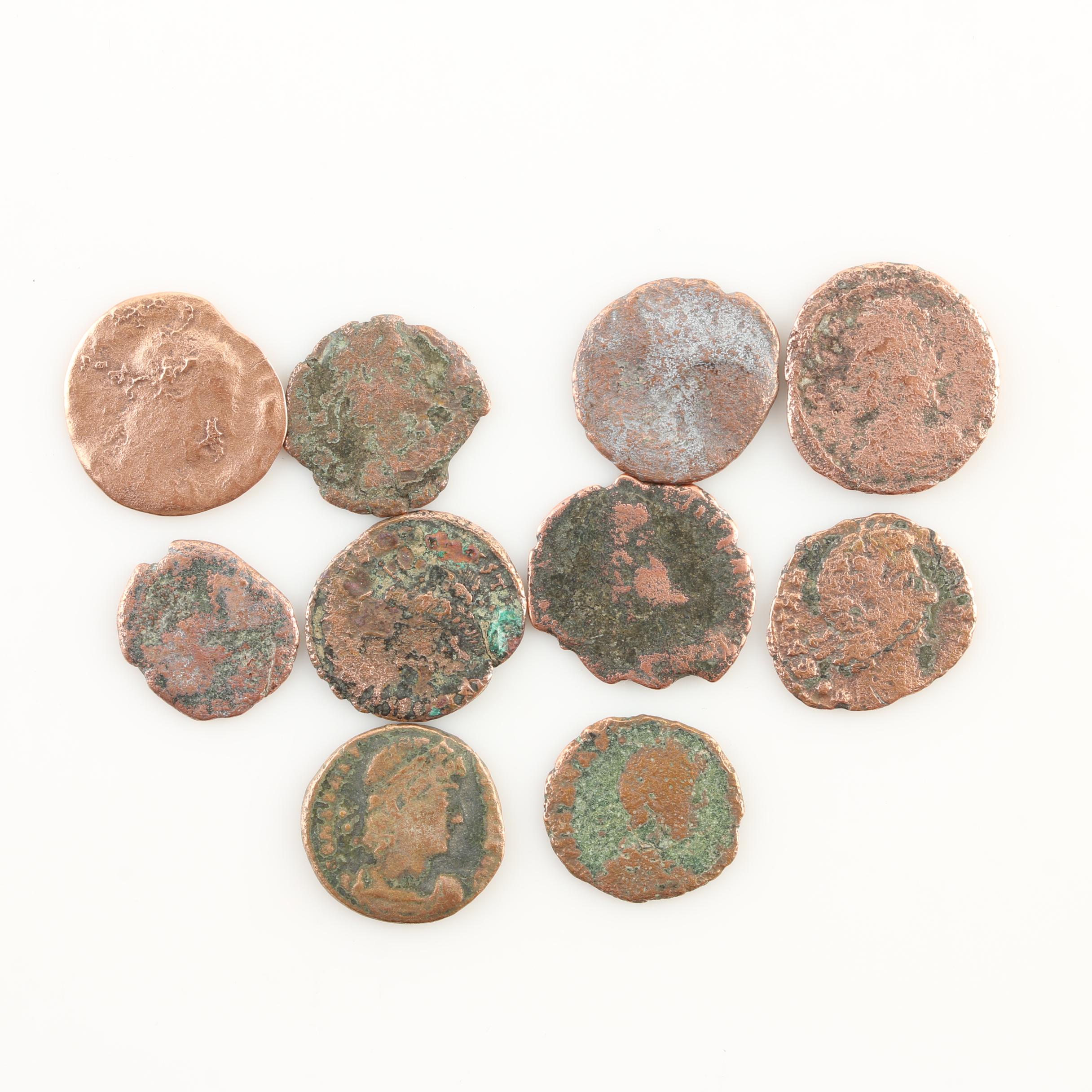 Ten Ancient Roman Imperial Bronze Coins from Constantine the Great's Era