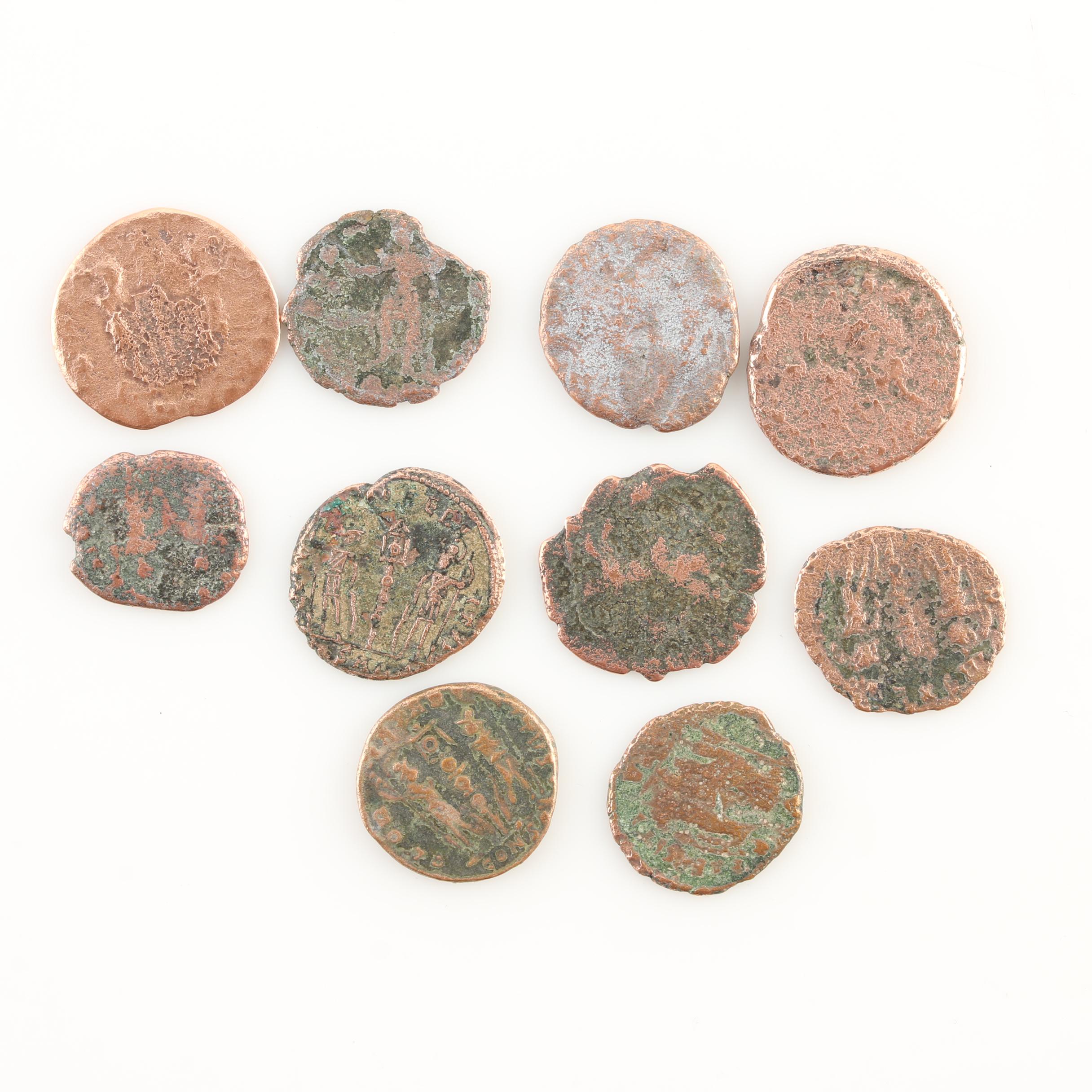 Ten Ancient Roman Imperial Bronze Coins from Constantine the Great's Era