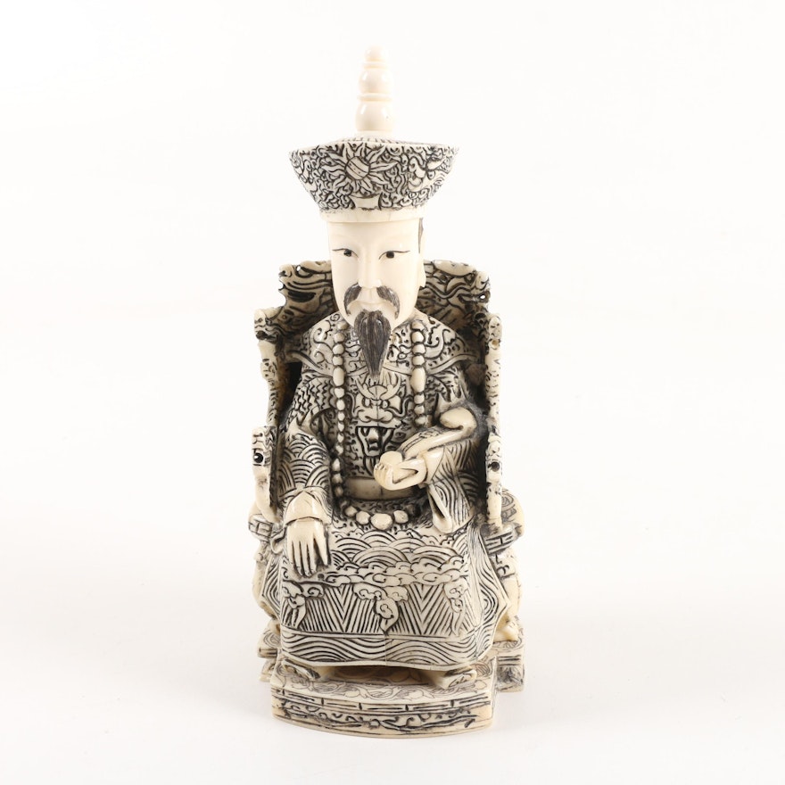Chinese Seated Official Carved Bone Figurine
