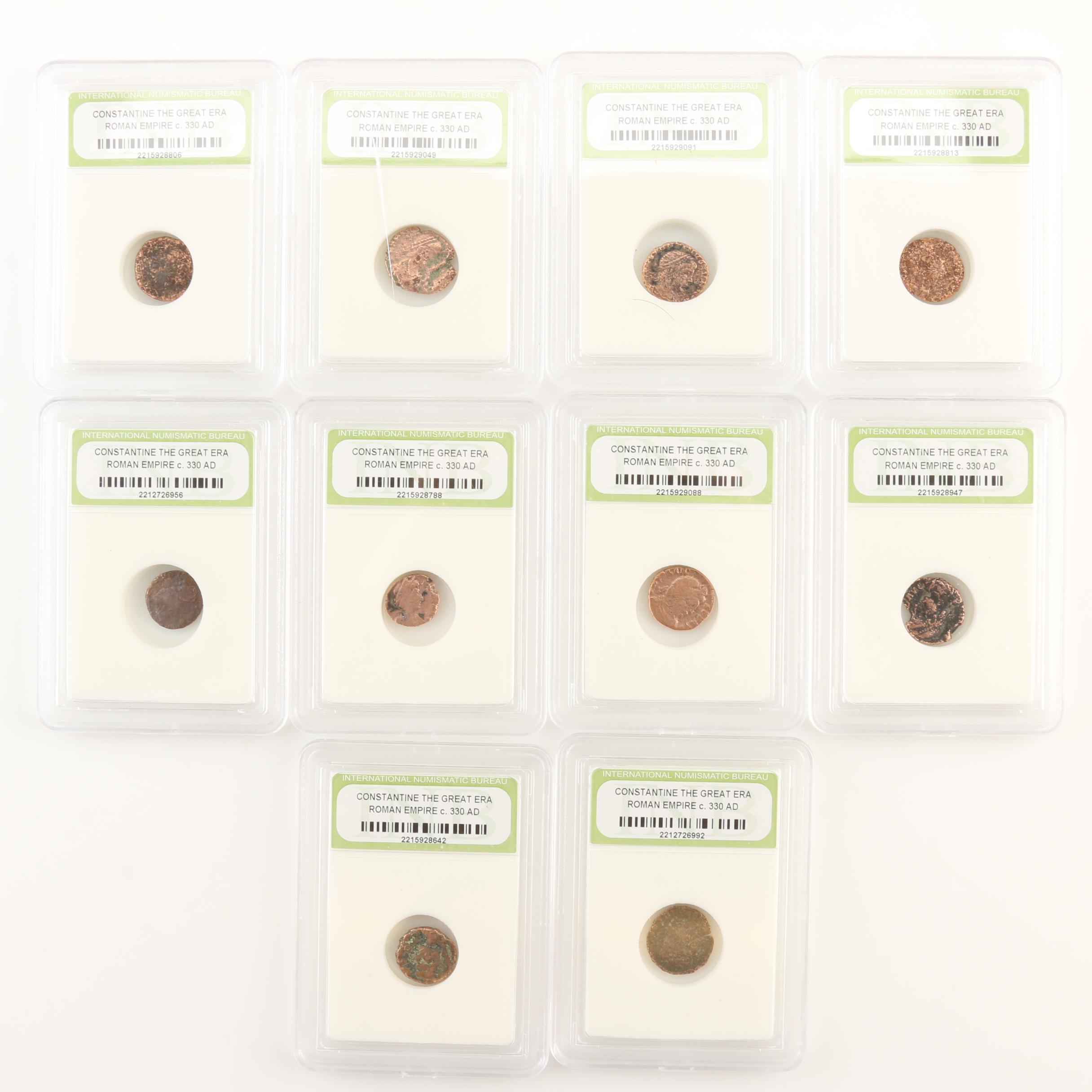 Ten Ancient Roman Imperial Bronze Coins from Constantine the Great's Era
