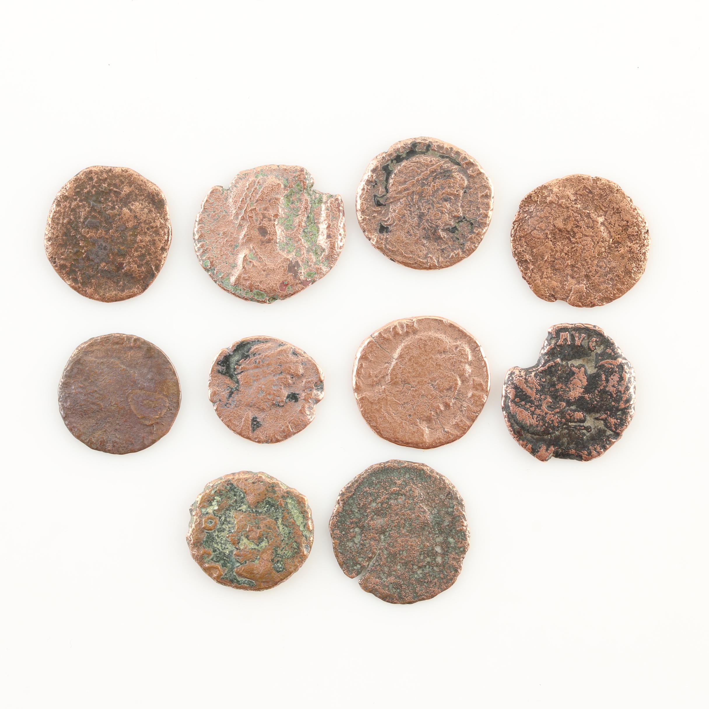 Ten Ancient Roman Imperial Bronze Coins from Constantine the Great's Era
