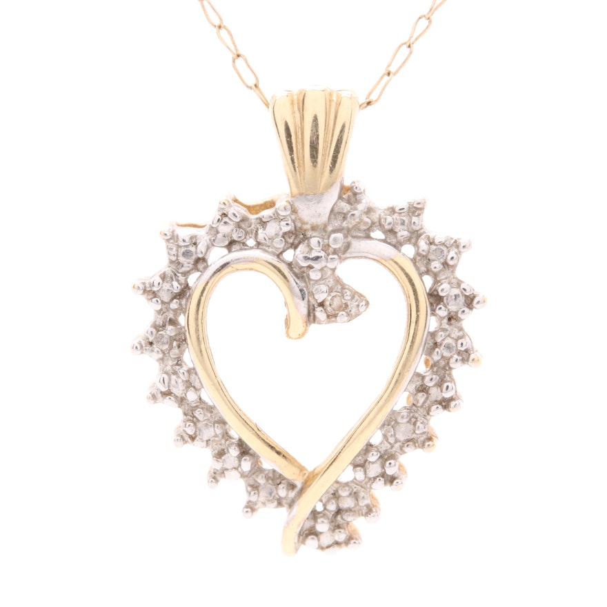 10K Yellow Gold Diamond Accented Heart Pendant Necklace