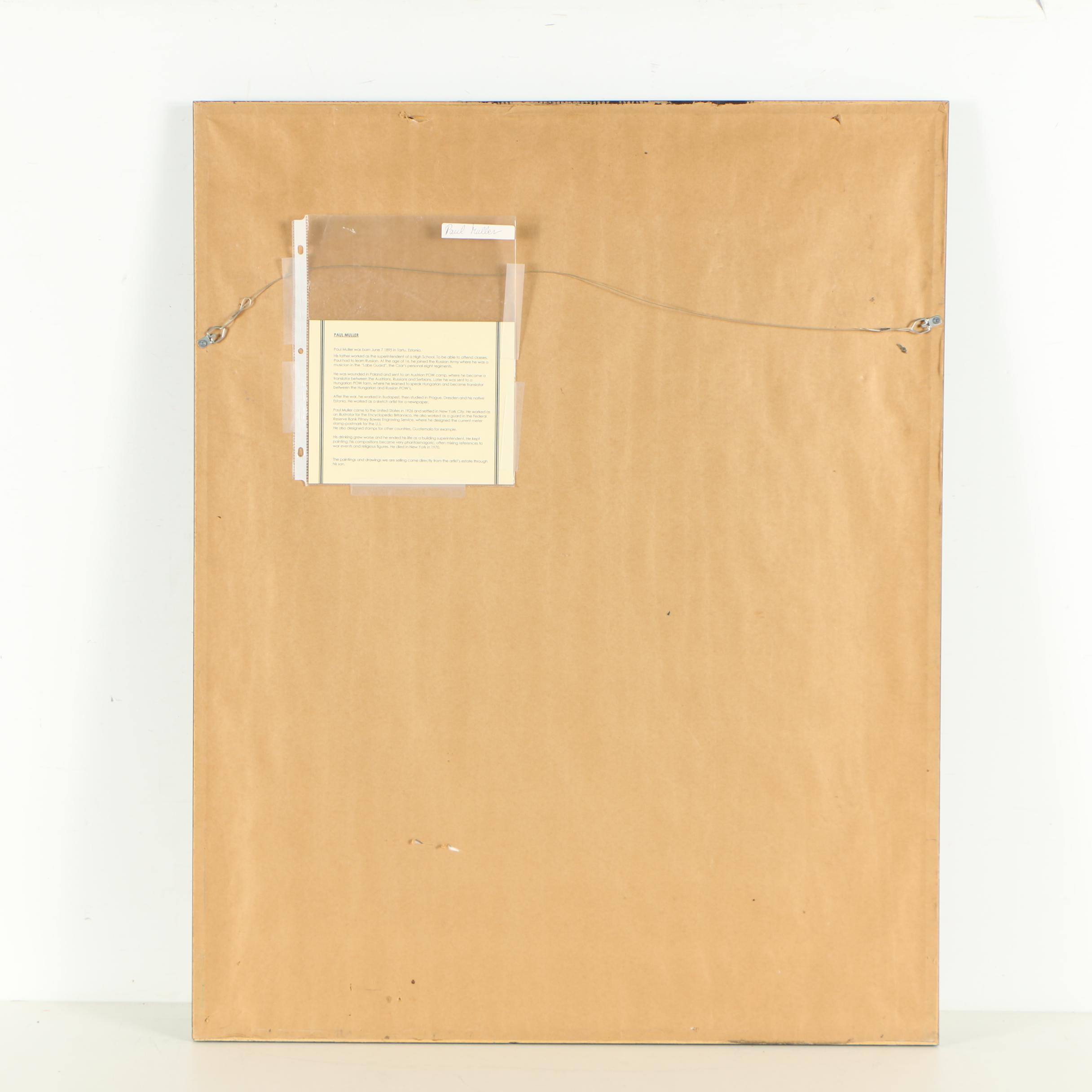 Paul Muller Watercolor Painting of Village Scene