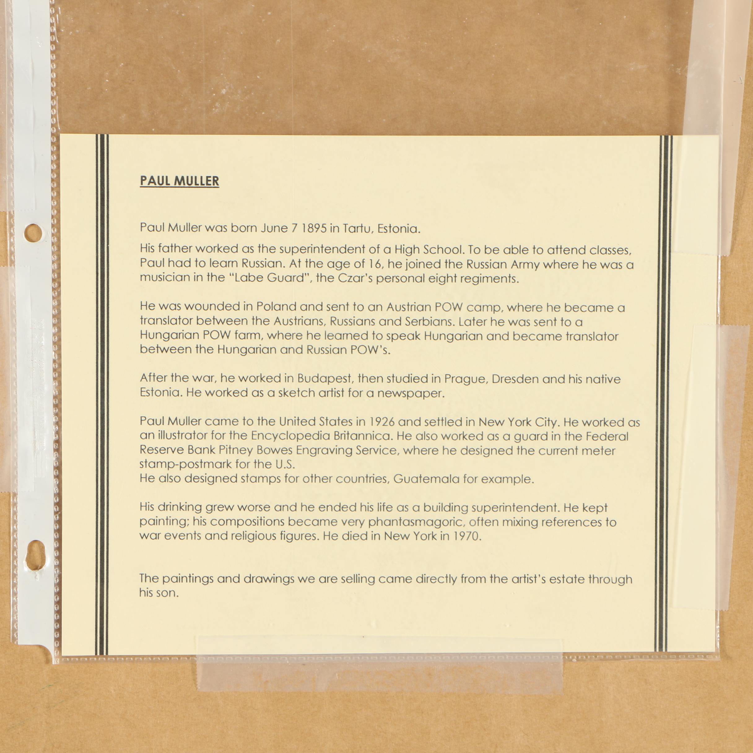 Paul Muller Watercolor Painting of Village Scene