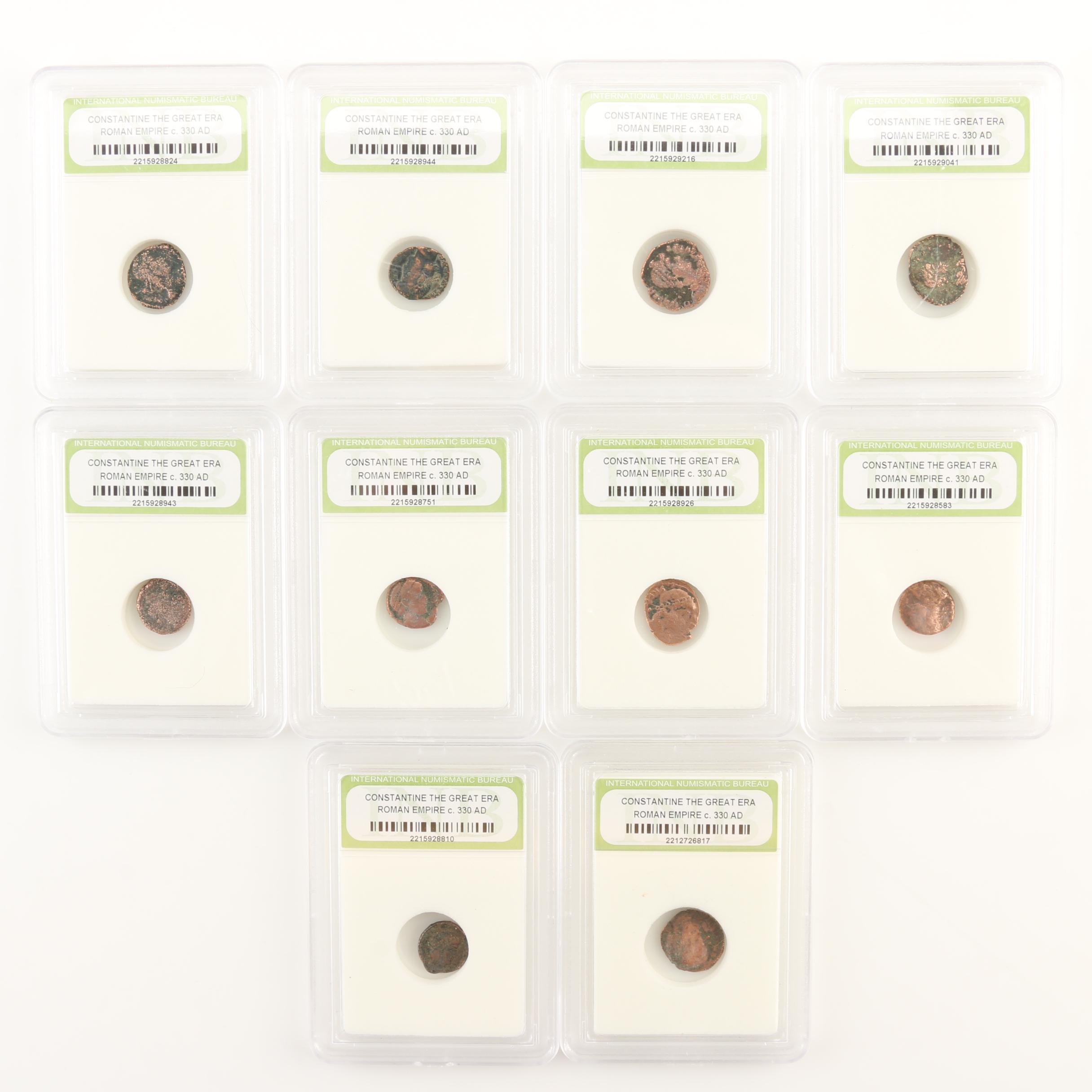 Ten Ancient Roman Imperial Bronze Coins from Constantine the Great's Era