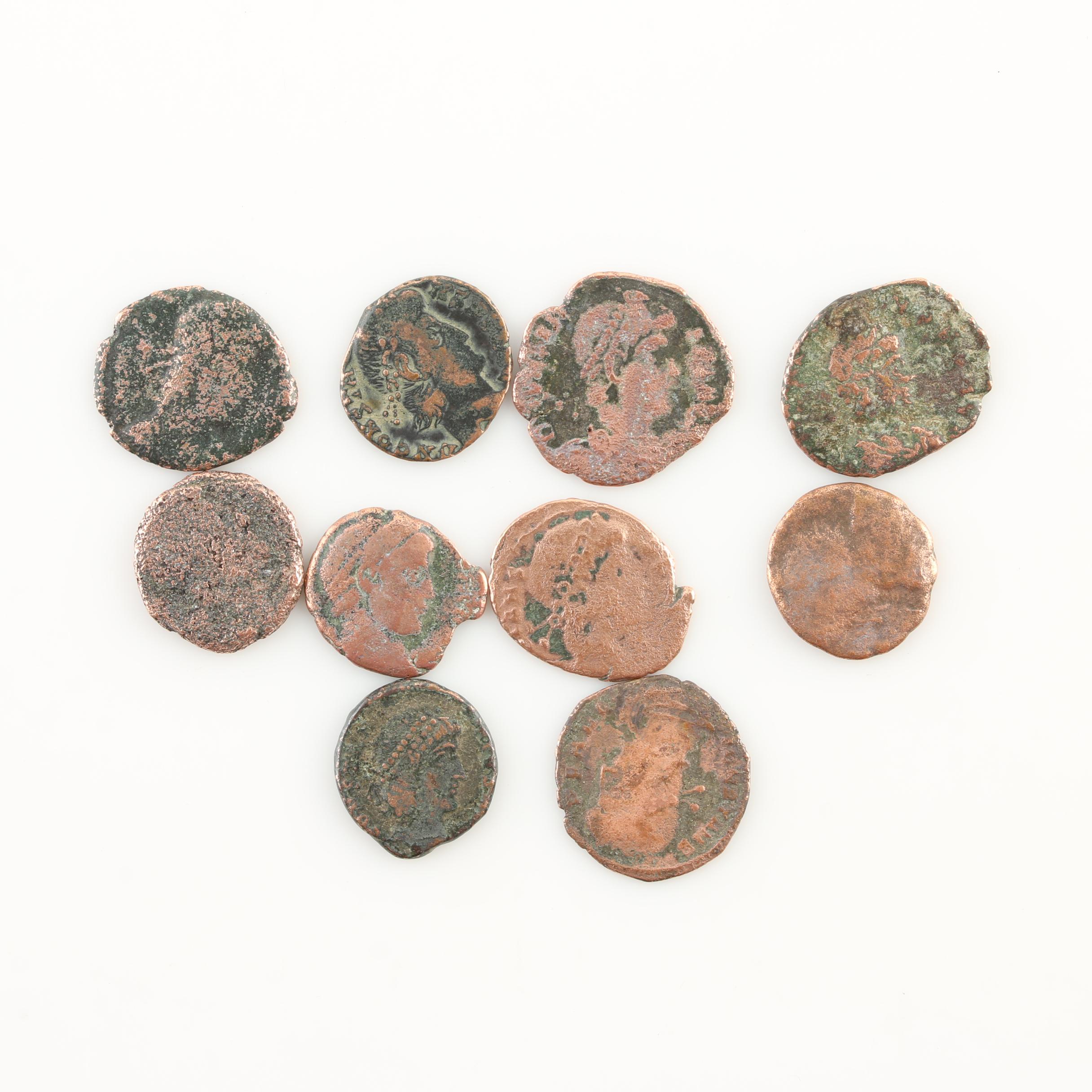 Ten Ancient Roman Imperial Bronze Coins from Constantine the Great's Era
