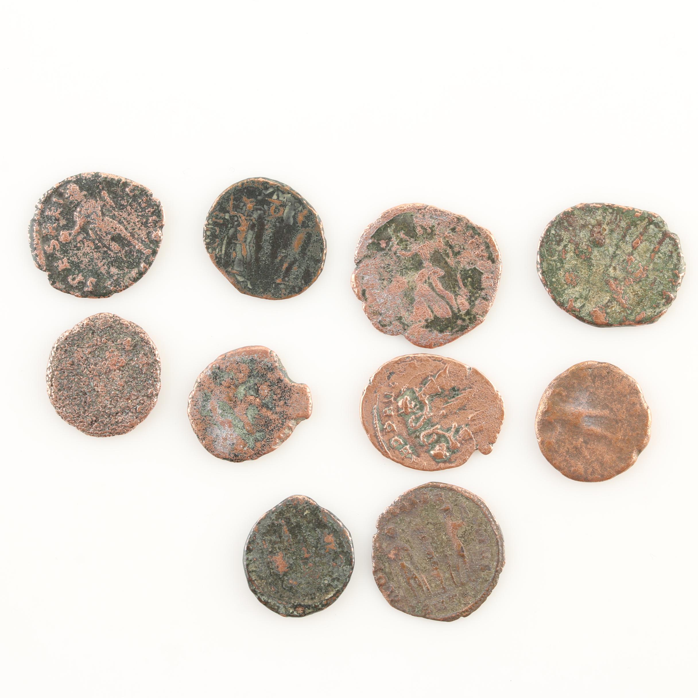 Ten Ancient Roman Imperial Bronze Coins from Constantine the Great's Era