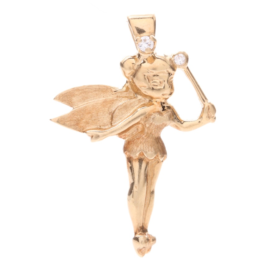 14K Yellow Gold Cubic Zirconia Tinker Bell Pendant