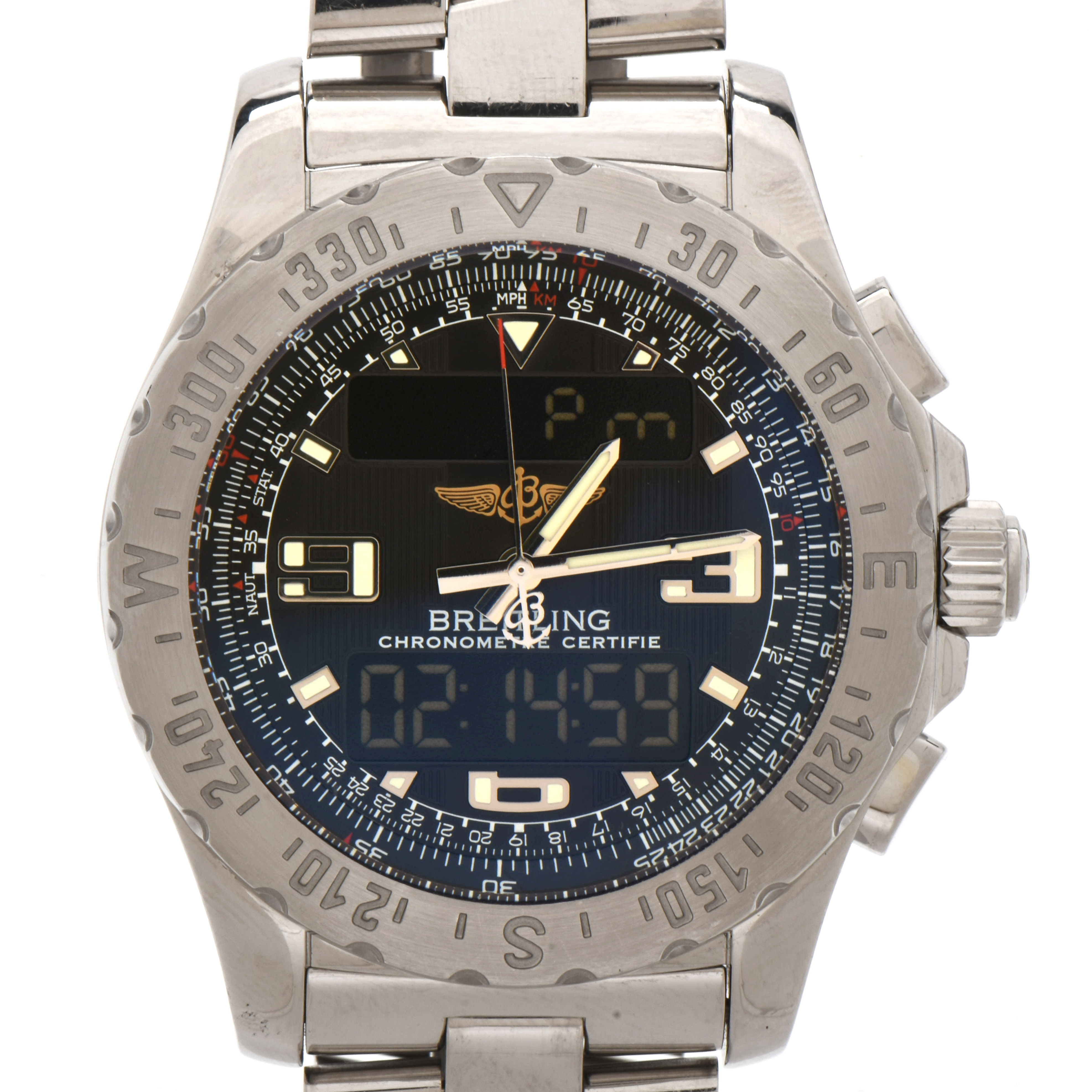 Breitling Airwolf Super Quartz Digital-Analog 44mm Stainless Steel Wristswatch