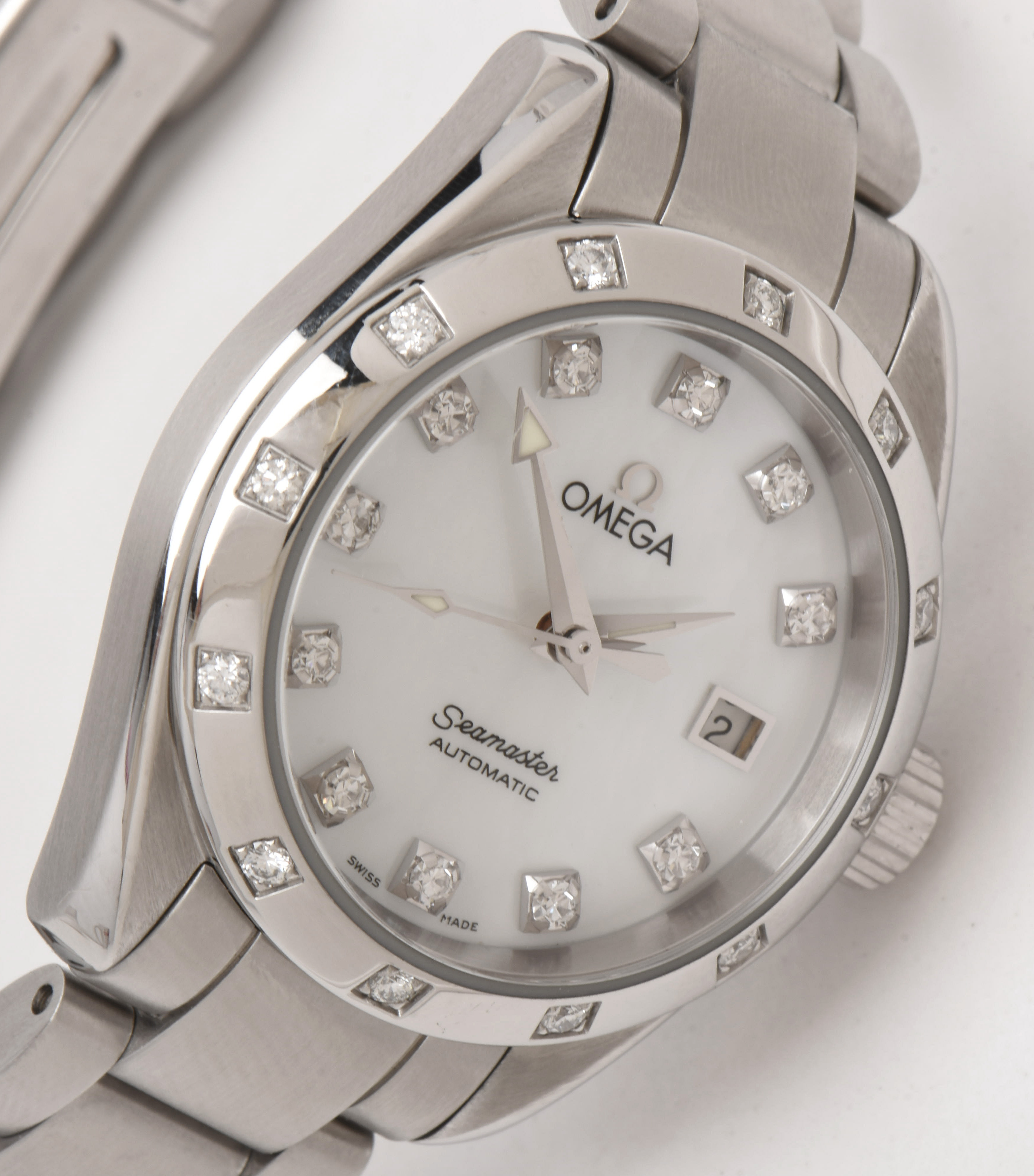 Omega Seamaster Aqua Terra Mother of Pearl Diamond Dial Steel Watch