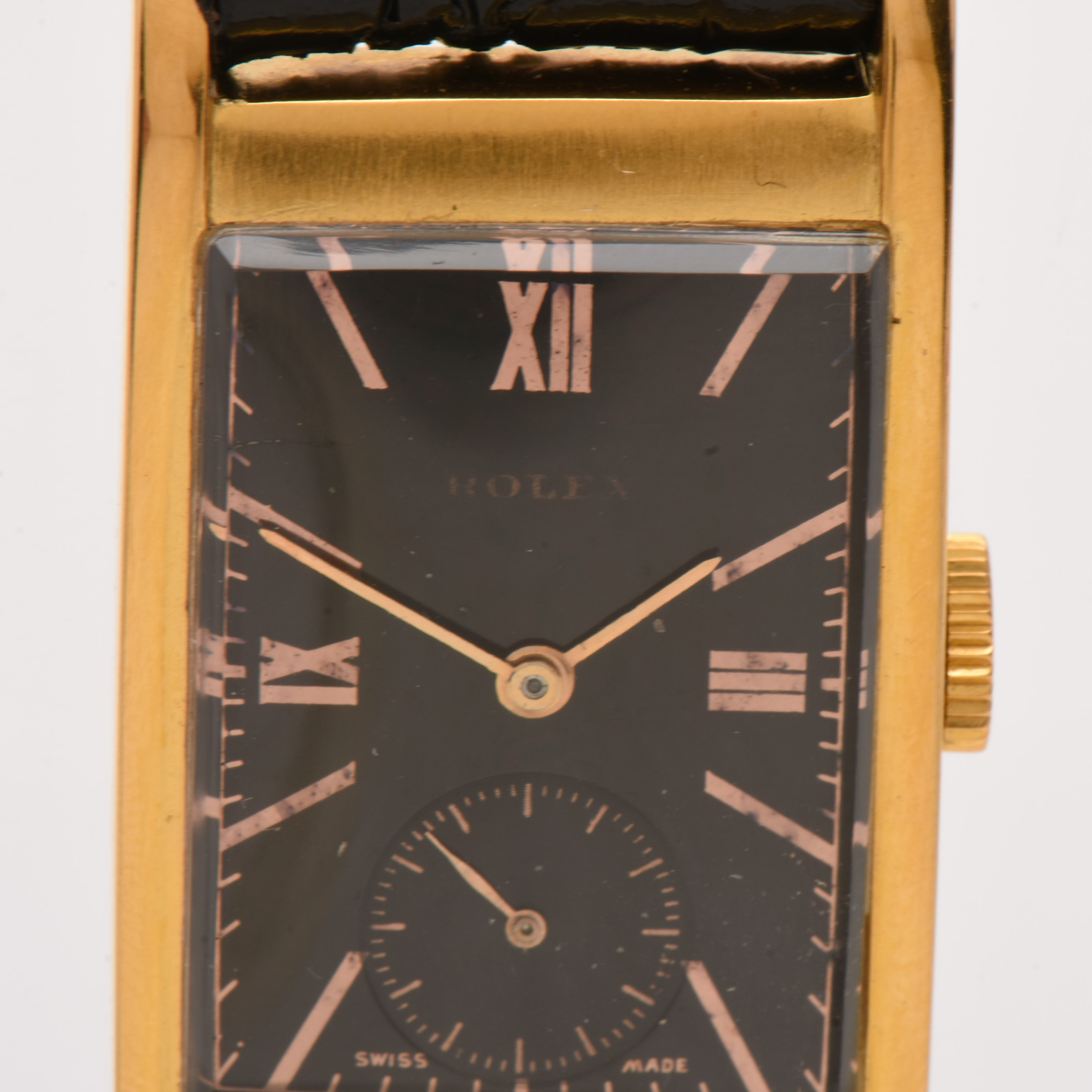 Early 20th Century Rolex 9K Yellow Gold Black Dial Watch