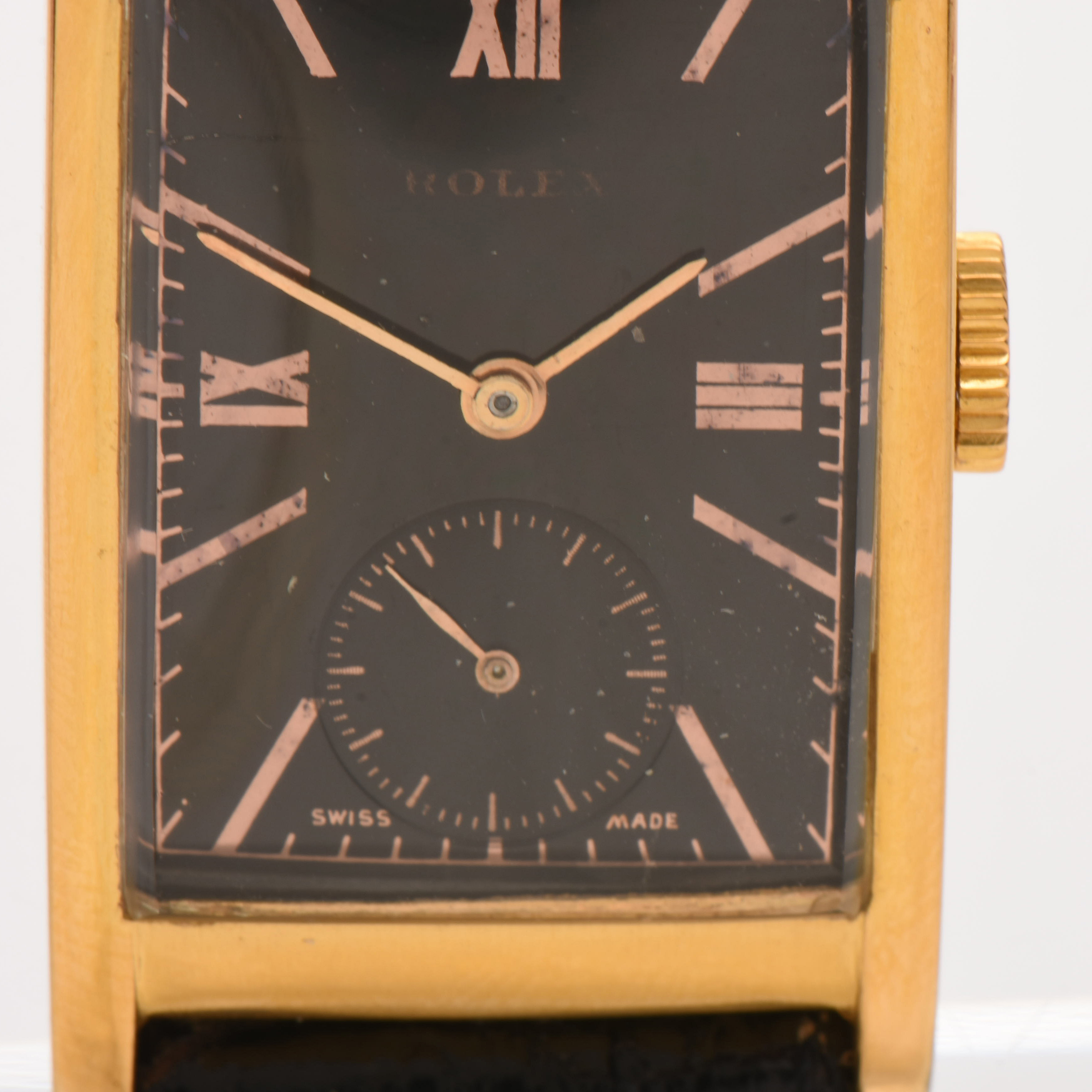 Early 20th Century Rolex 9K Yellow Gold Black Dial Watch