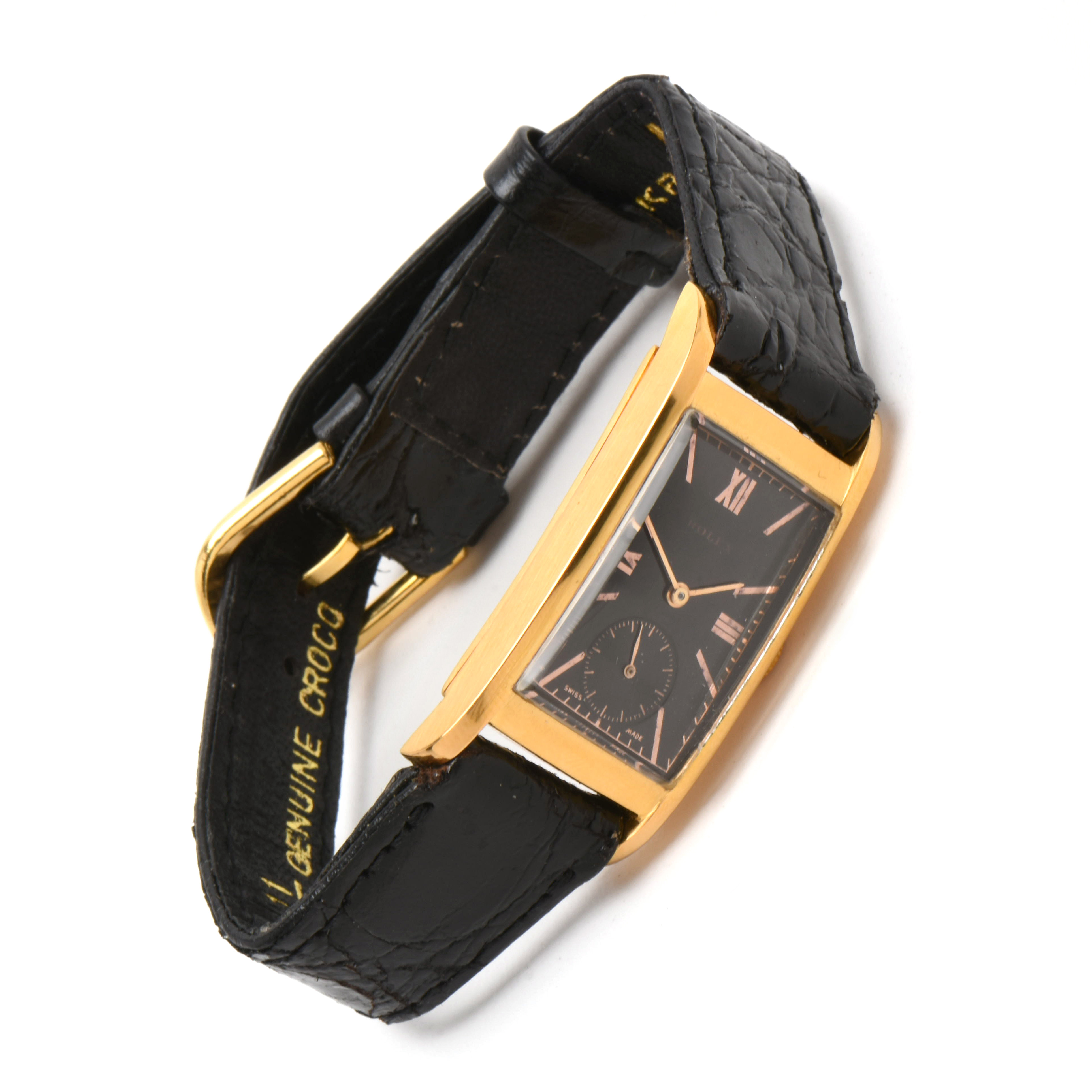 Early 20th Century Rolex 9K Yellow Gold Black Dial Watch