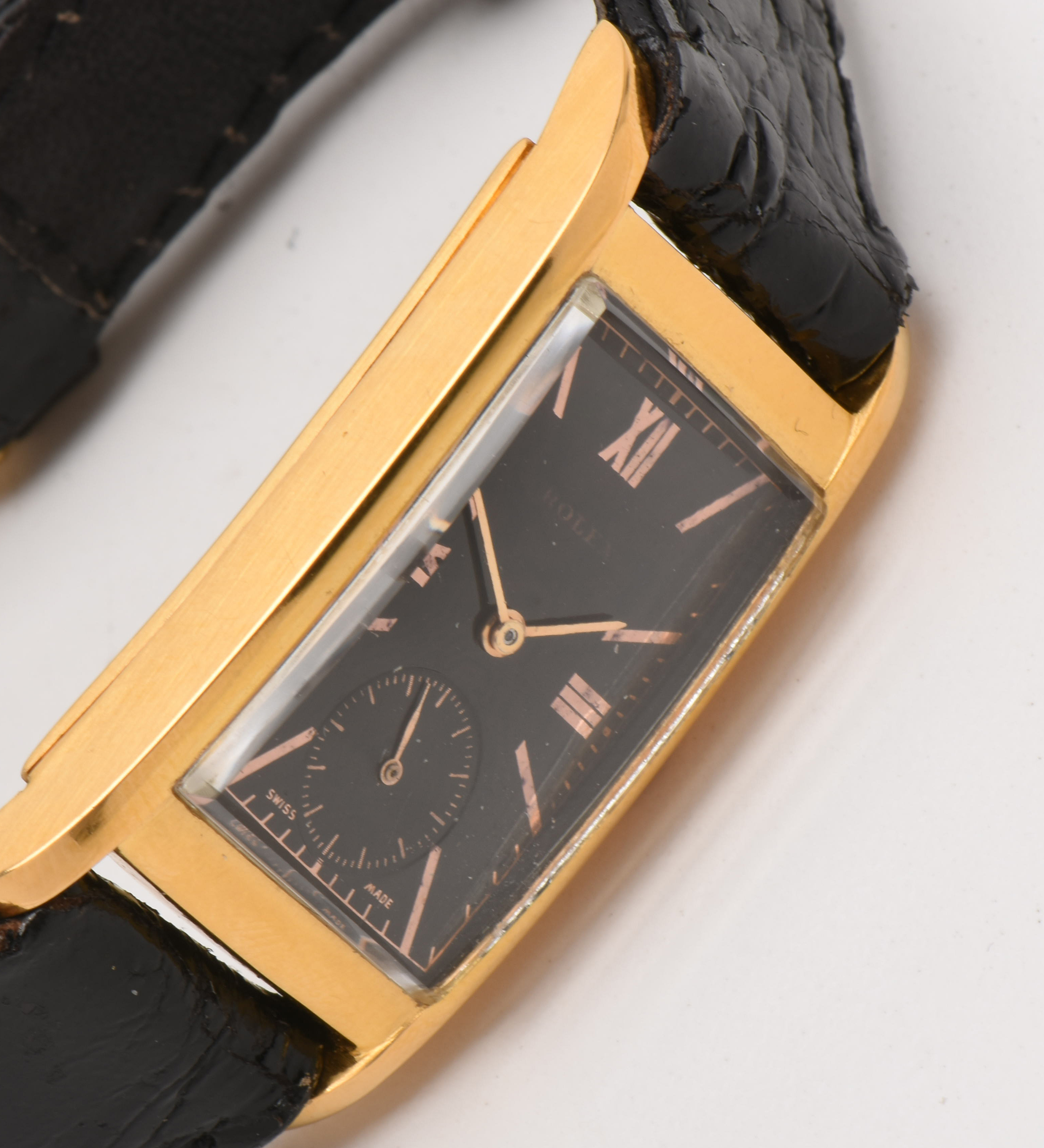 Early 20th Century Rolex 9K Yellow Gold Black Dial Watch