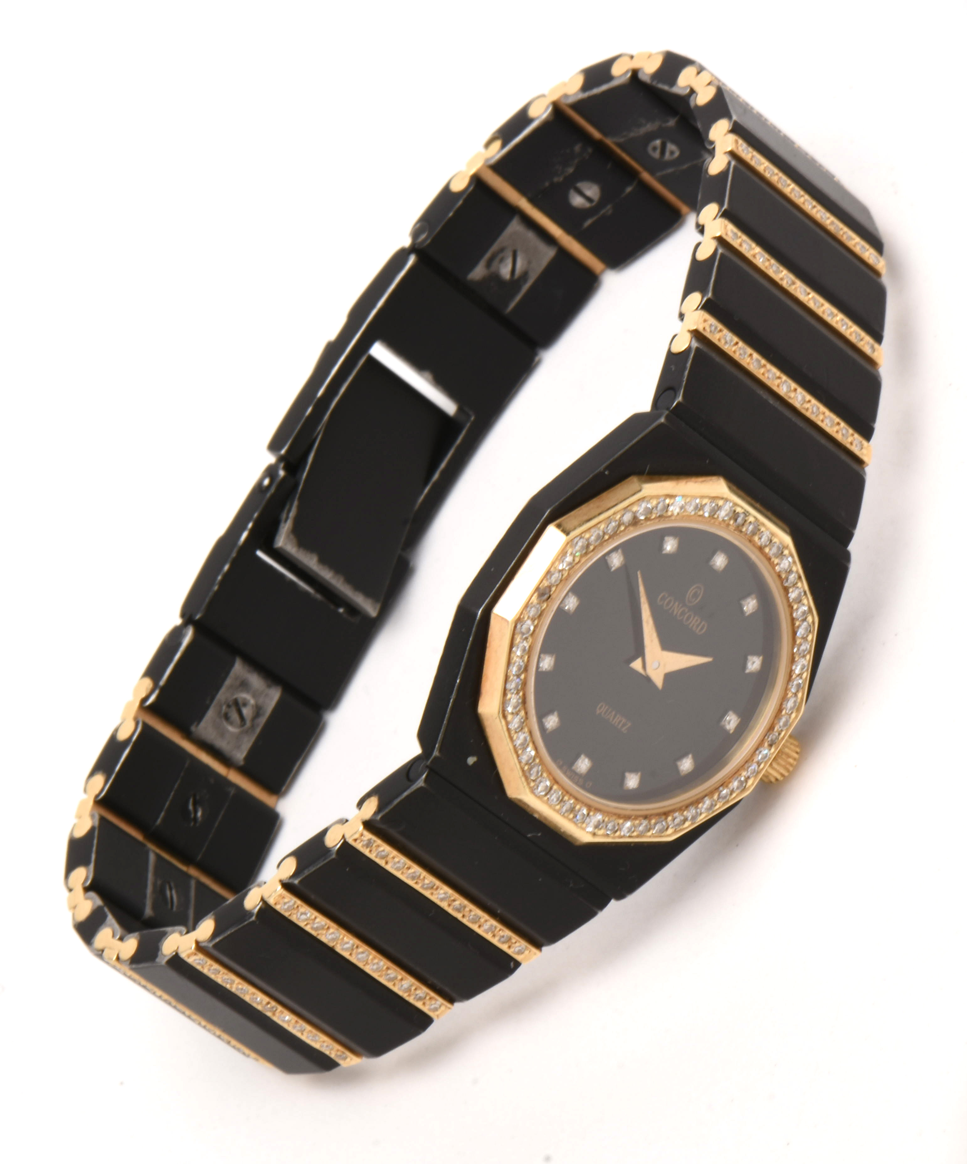 Concord Mariner Black Steel, 14K Yellow Gold 0.93 CTW Diamond Quartz Watch