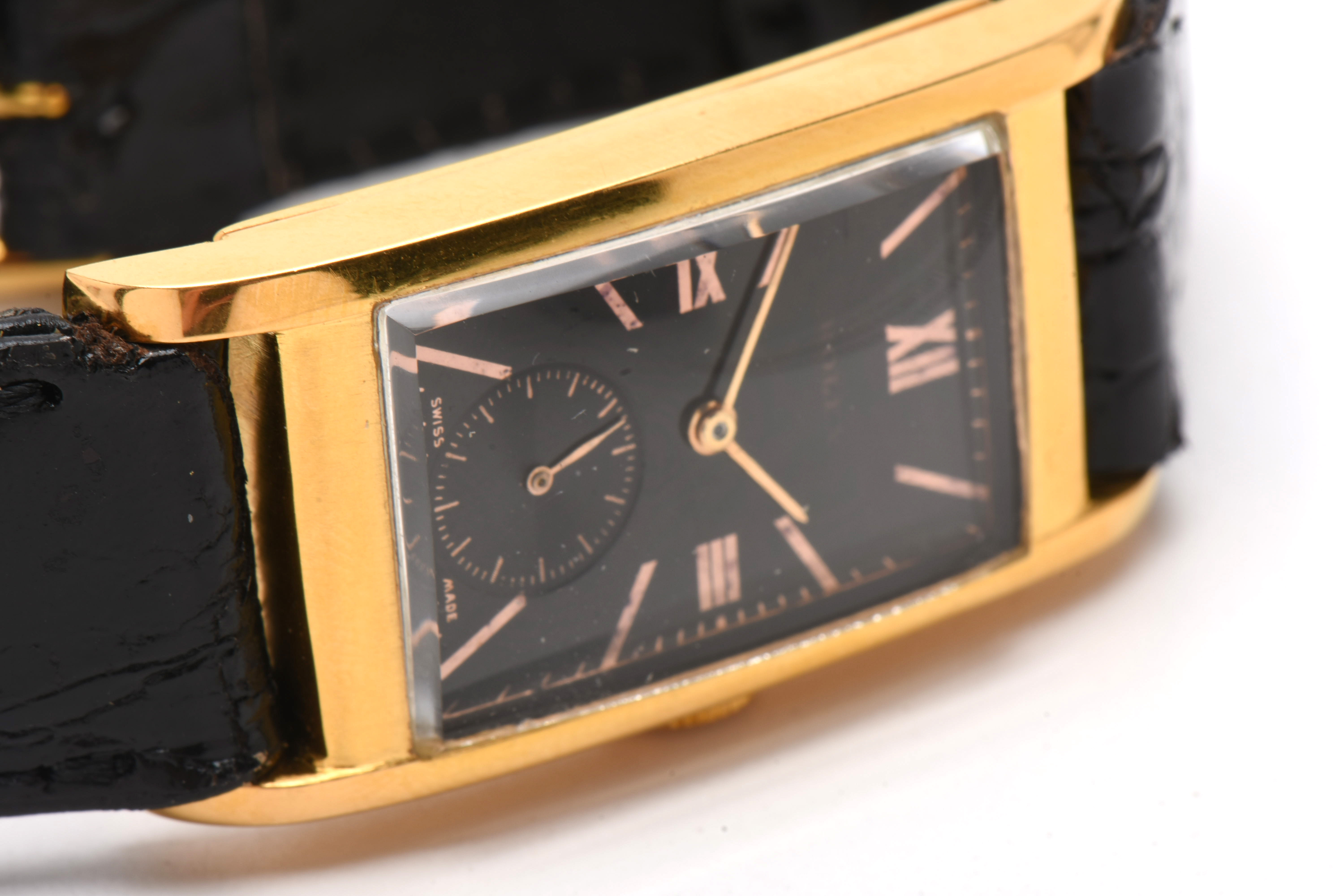 Early 20th Century Rolex 9K Yellow Gold Black Dial Watch